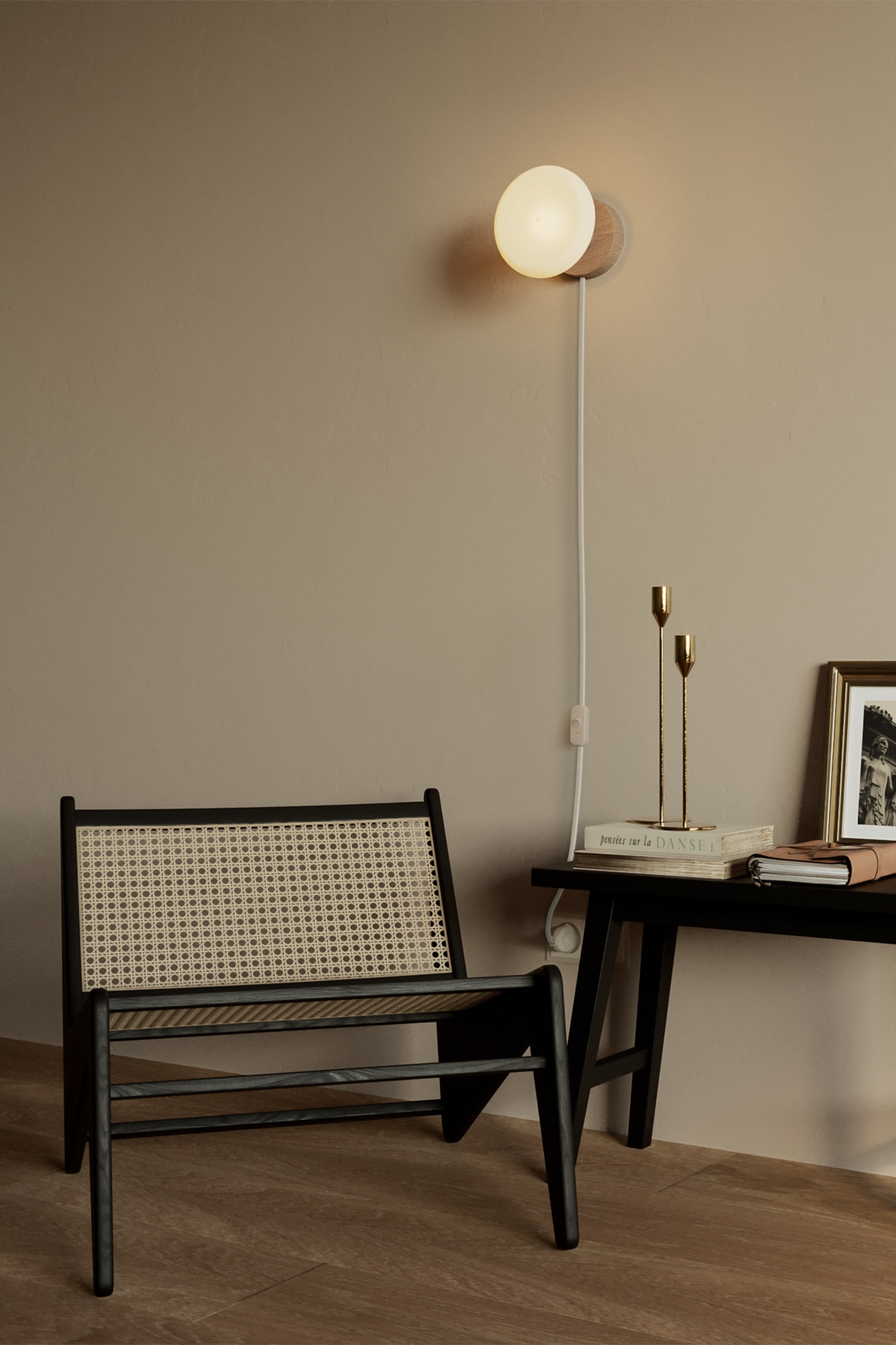 Plug-in Wooden Wall Lamp With Light Bulb - Light Brown