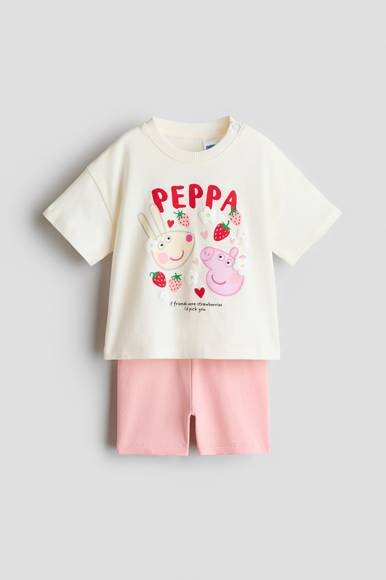 Set 2 pezzi in cotone con stampa - Rosa/Peppa Pig/Crema/Minni/Rosa/Minni