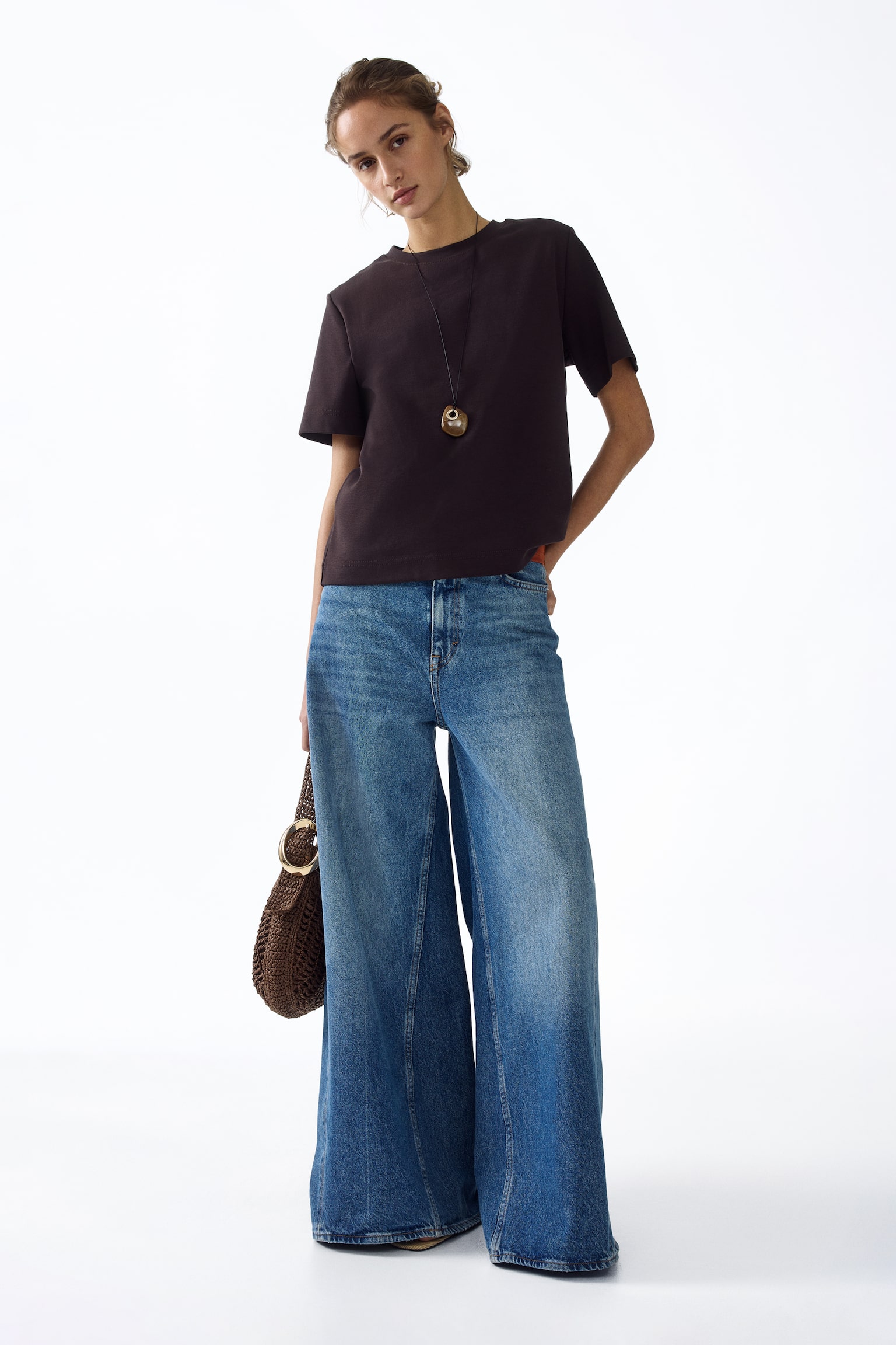 Pima cotton T-shirt - Dark brown/Black/Cream/White - 4
