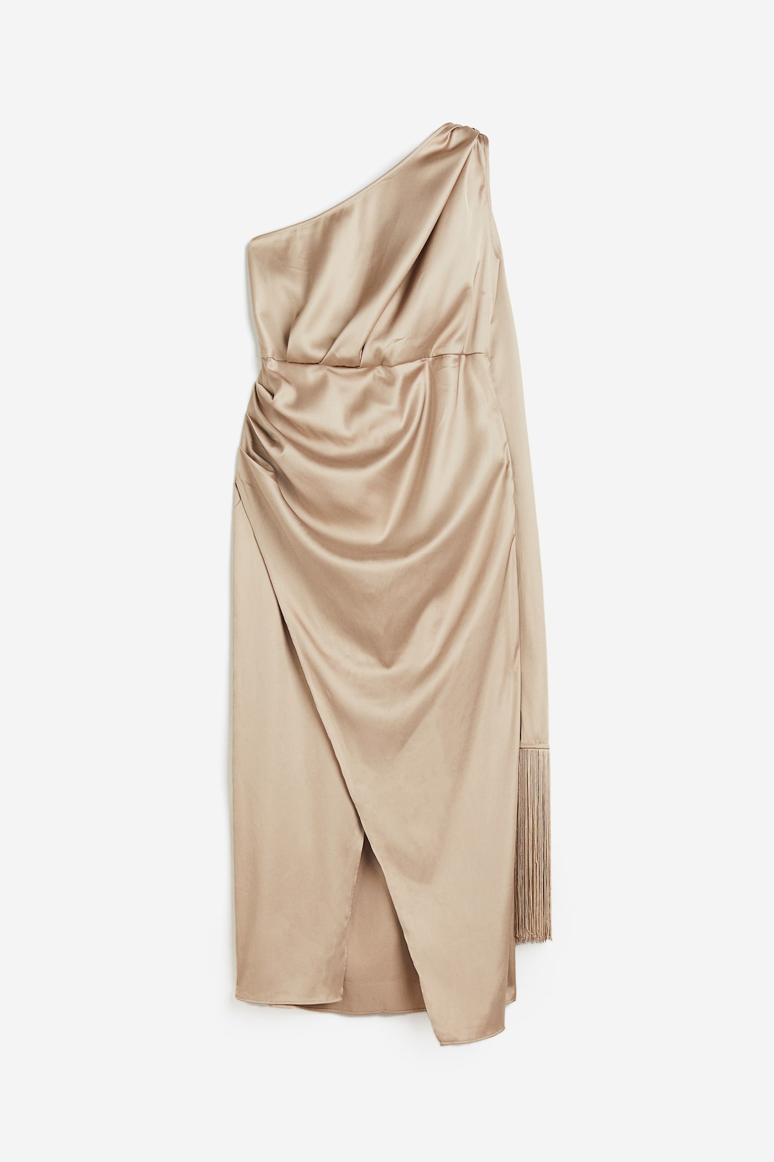 One-shoulder satin dress - Beige - 1