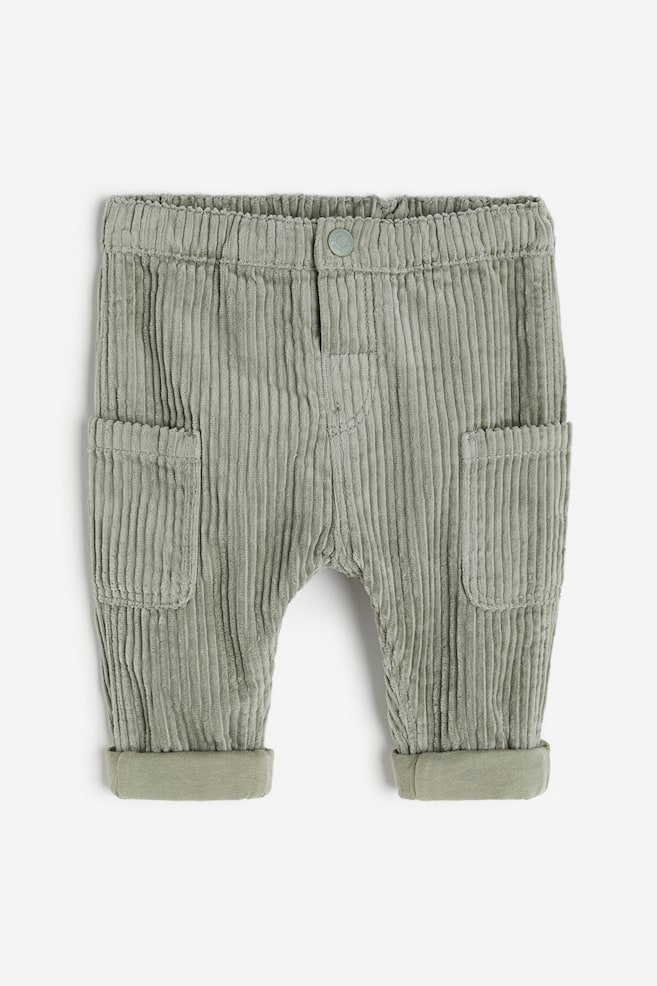 Cotton corduroy trousers - Khaki green/Beige - 1