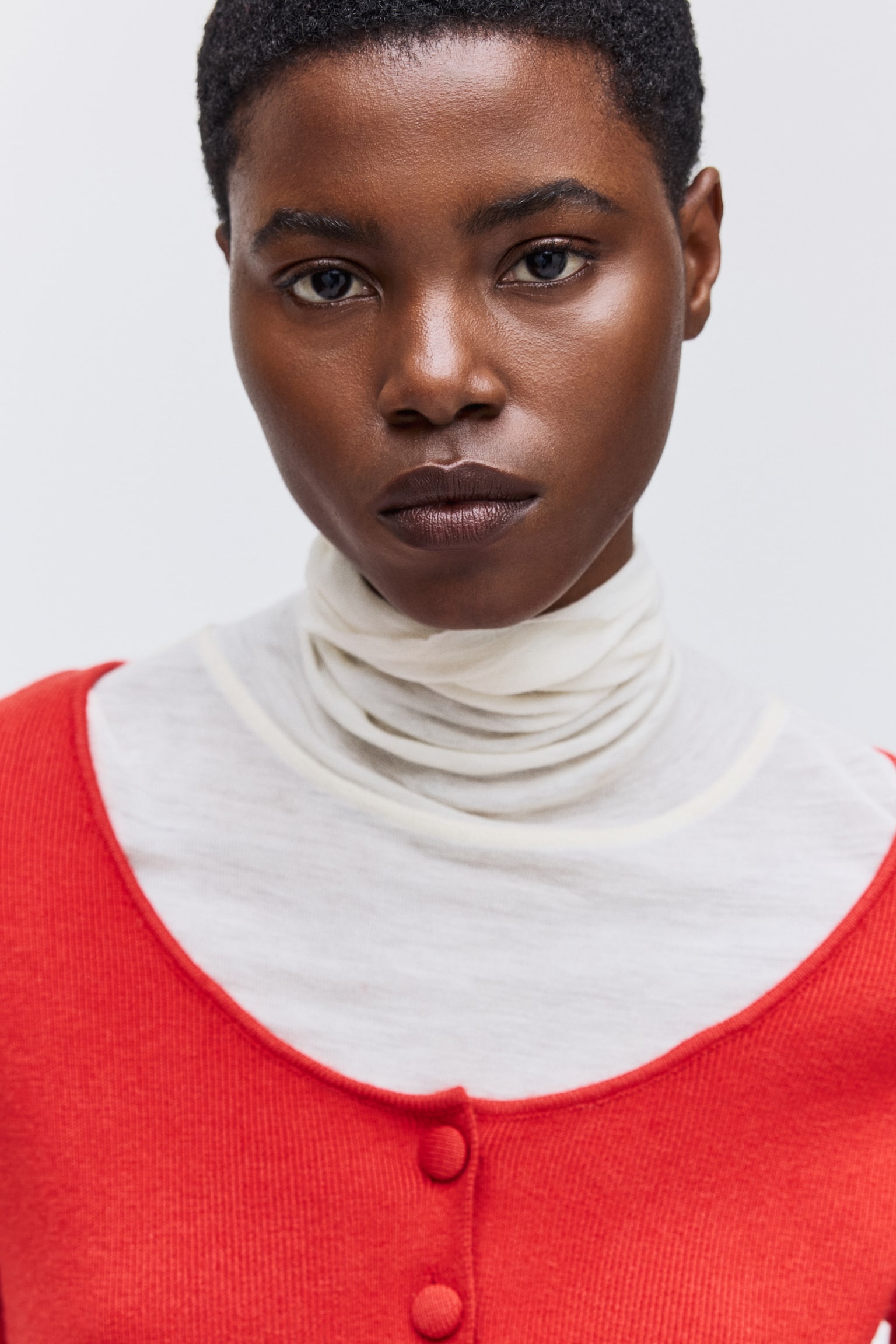 Scoop-neck rib-knit cardigan - Red/Black - 5