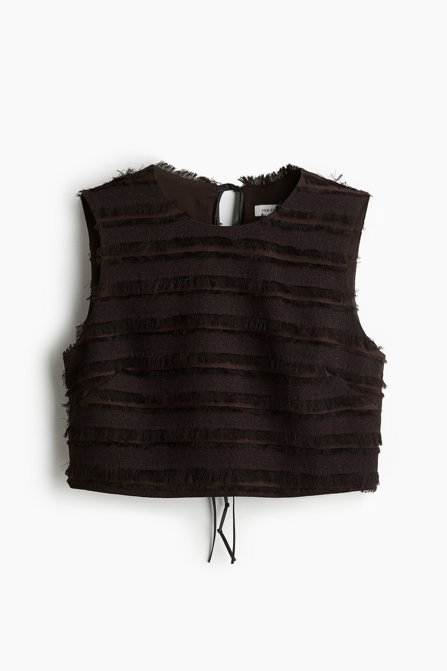 Женский топ H&M Fringe-Trimmed Top, цвет: Тёмный коричневый