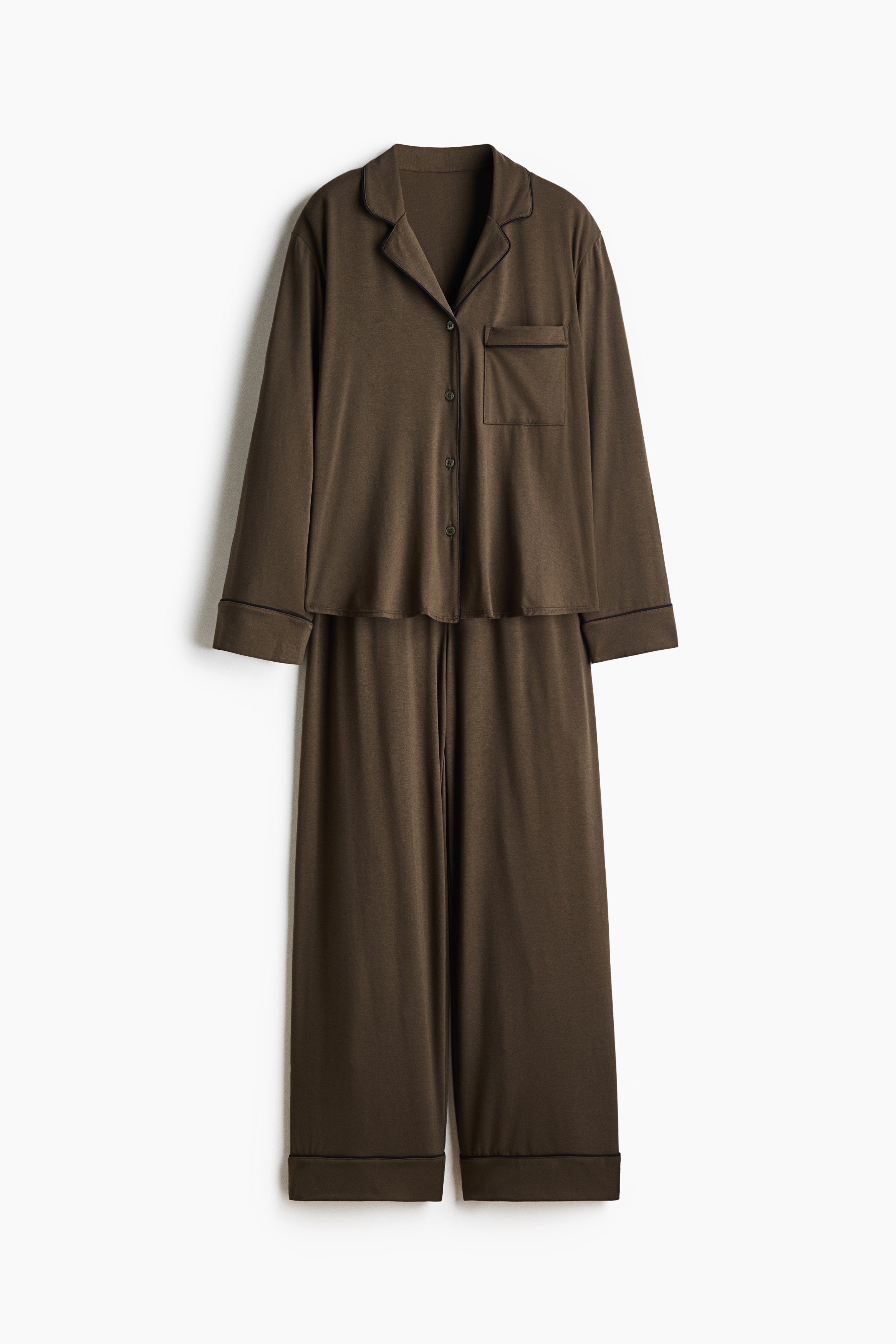 Viscose-blend pyjamas - Dark khaki green/Dark brown/Light blue/Cream