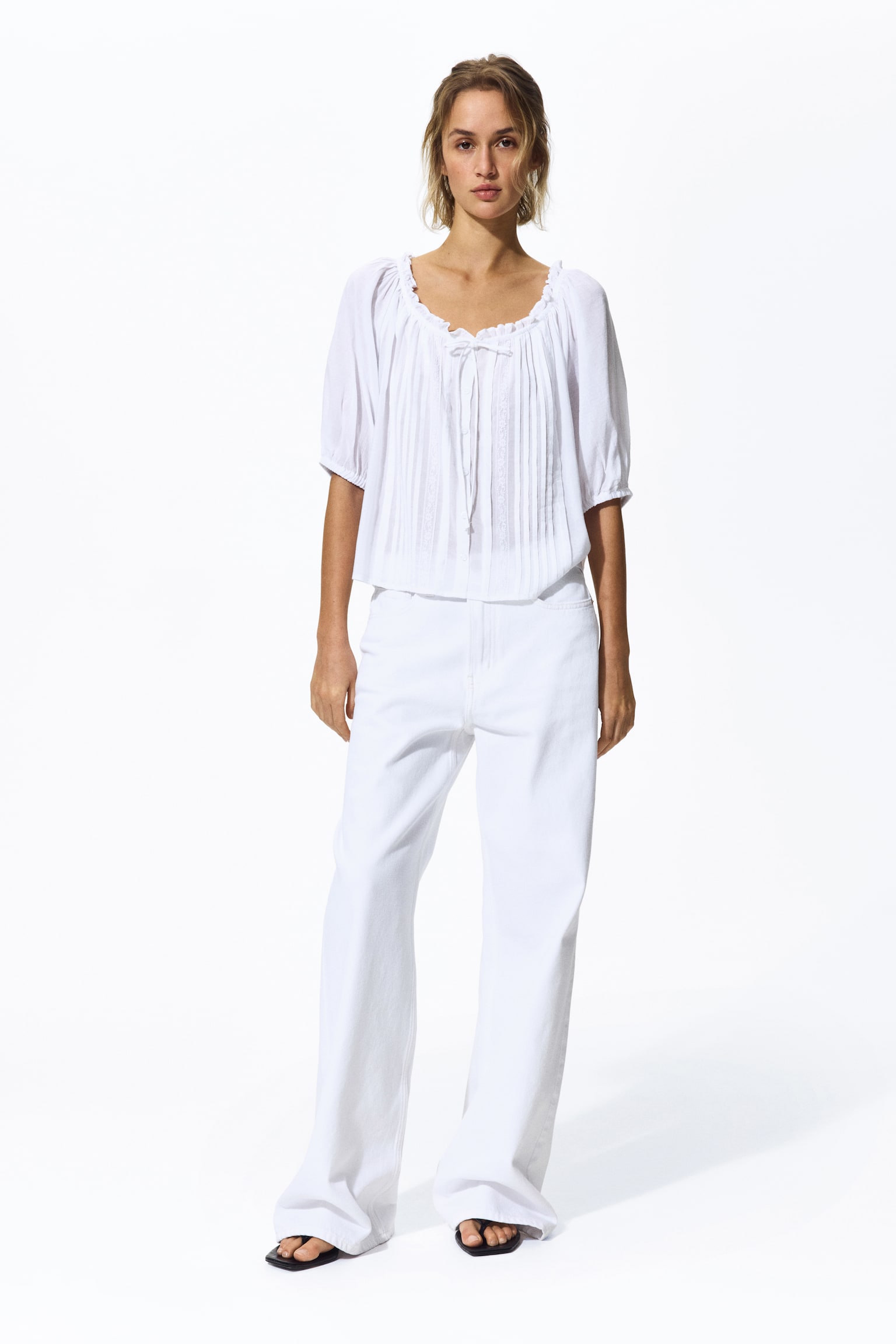 Pintucked blouse - White/Light purple - 4