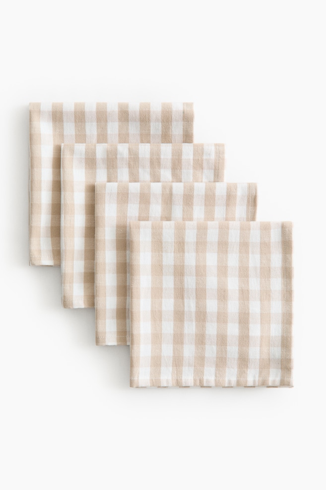 4-Pack Cotton Napkins - Beige/gingham/Green/gingham/Terracotta/striped/Dark brown/gingham/Beige/striped/Dark brown/striped/Terracotta/gingham - 4