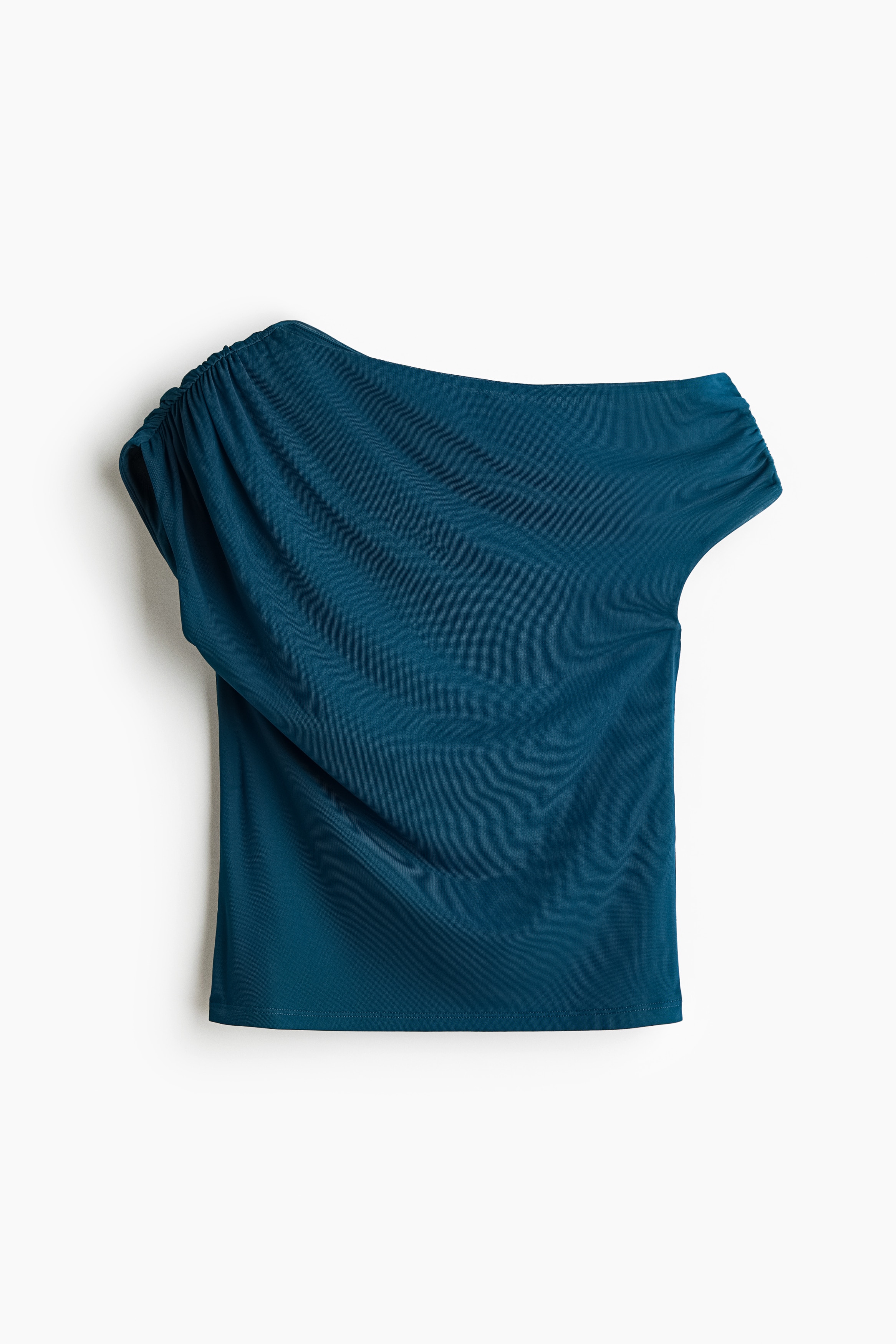 Gedrapeerde one-shouldertop - Donkerturkoois