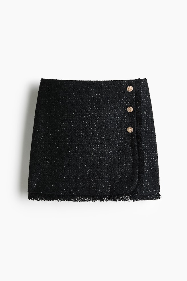 Falda en punto bouclé con lentejuelas - Negro - 1