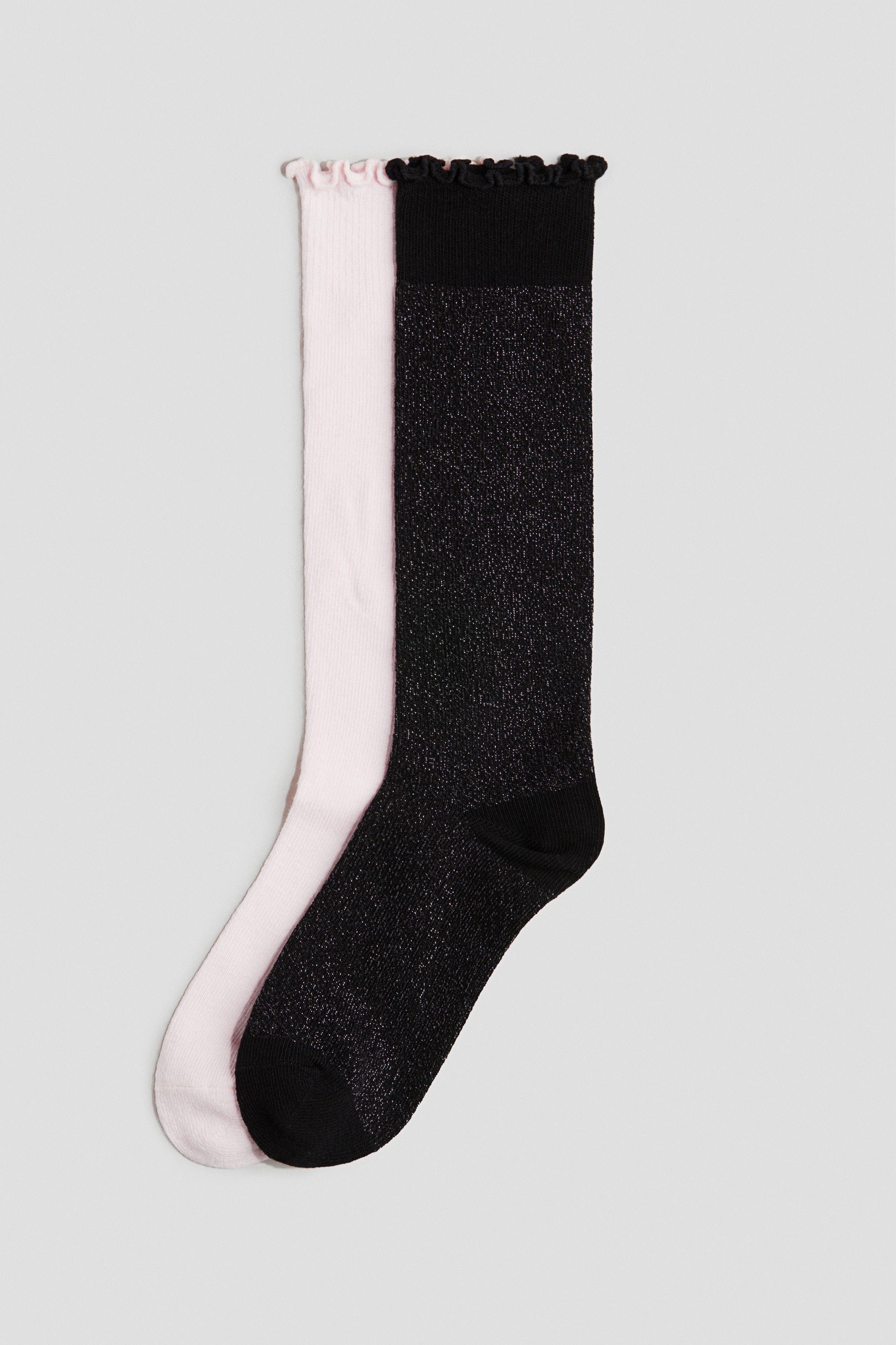 Girls - Light pink/Glitter 2-pack knee-high socks - Size: 1.5-3.5  - H&M