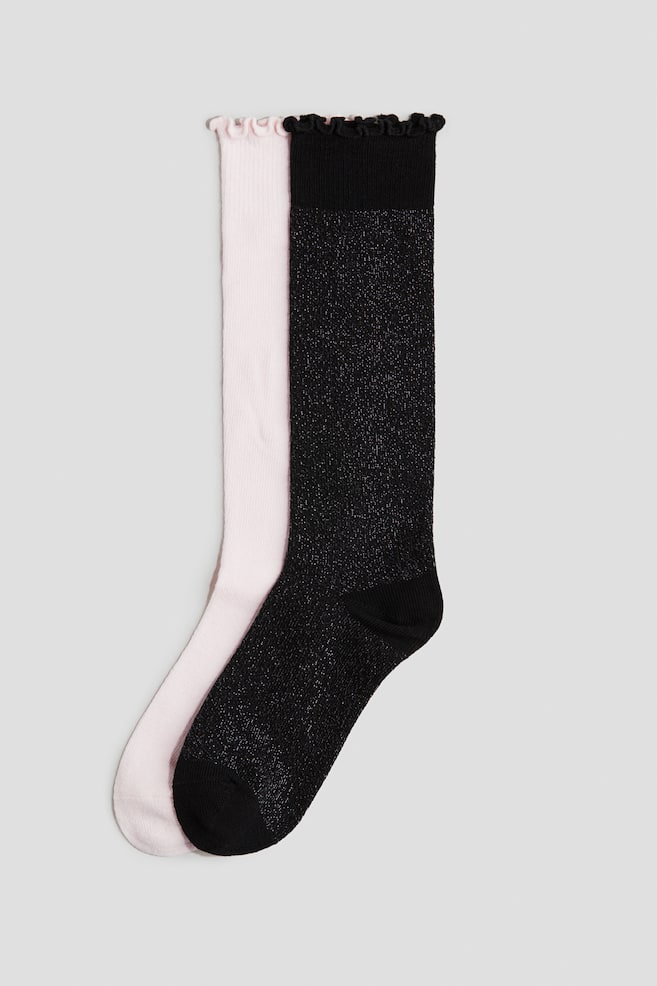 2-pack knee-high socks - Light pink/Glitter/Light pink/White/Black/Teddy bears - 1