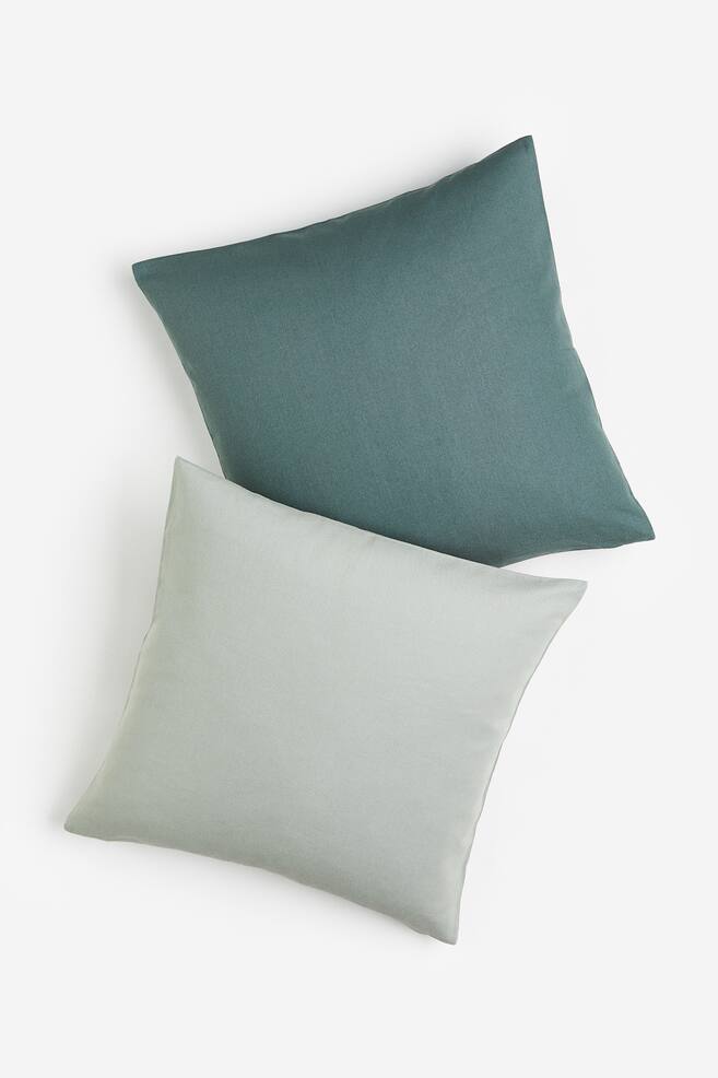 2-pack cotton canvas cushion covers - Dark green/Light green/Beige/Light beige - 1