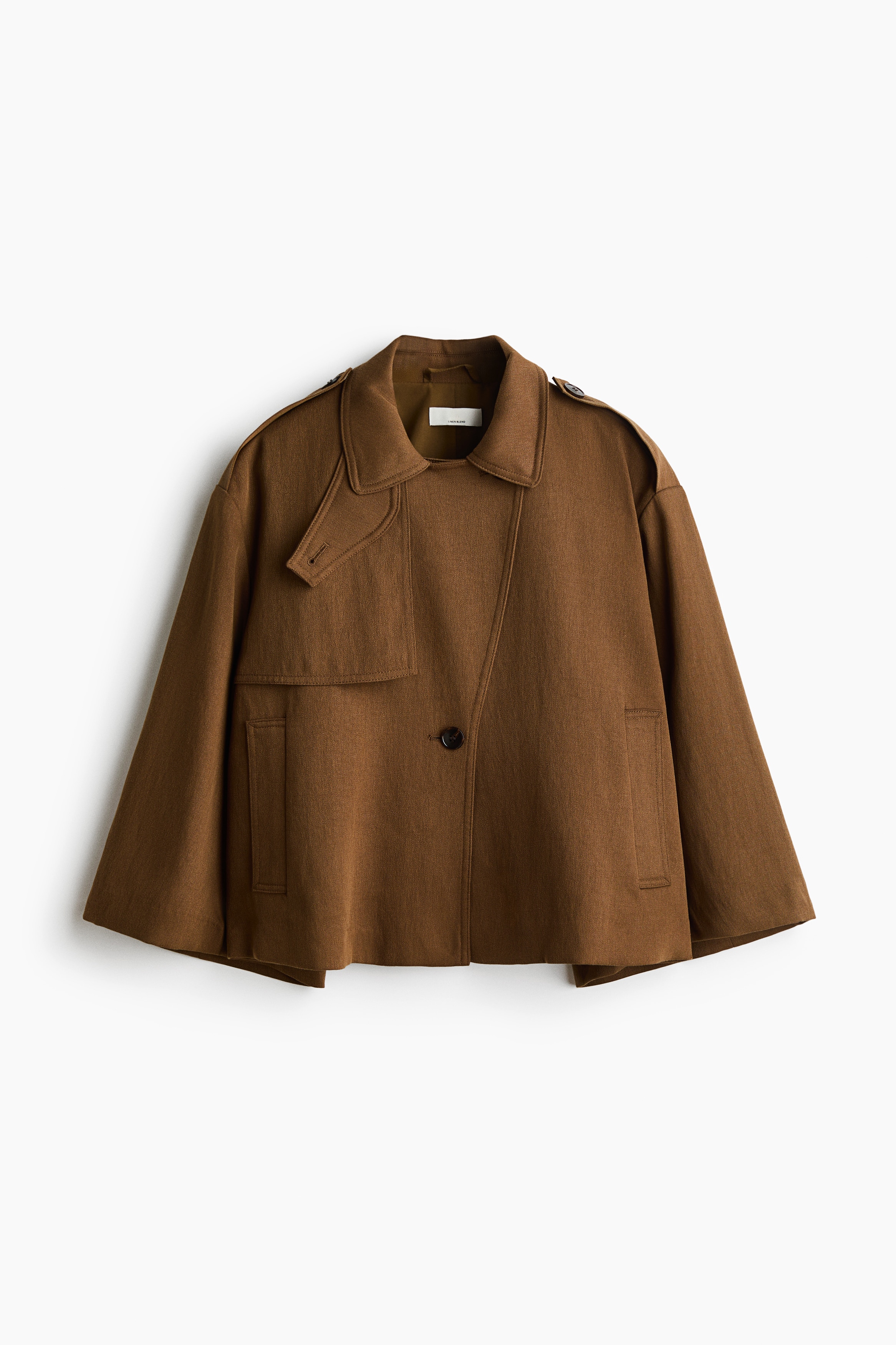 Linen-blend cape coat - Dark olive green
