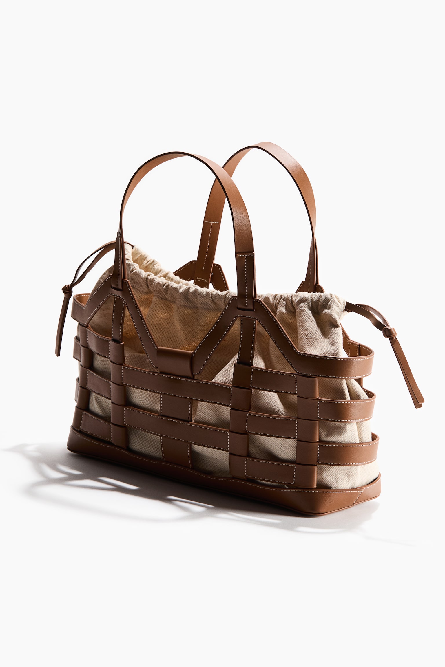 Large drawstring-detail tote bag - Brown/Light beige/Black/Light beige - 5