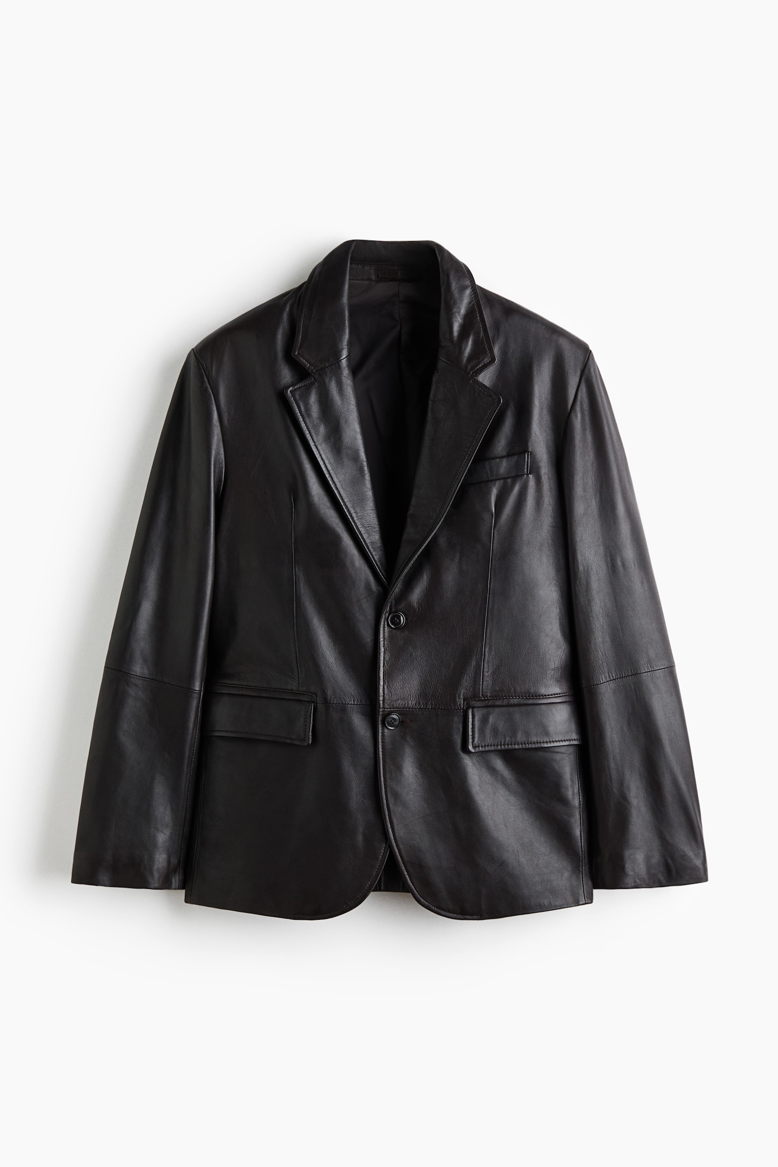 Single-Breasted Leather Jacket - Dark brown - 1