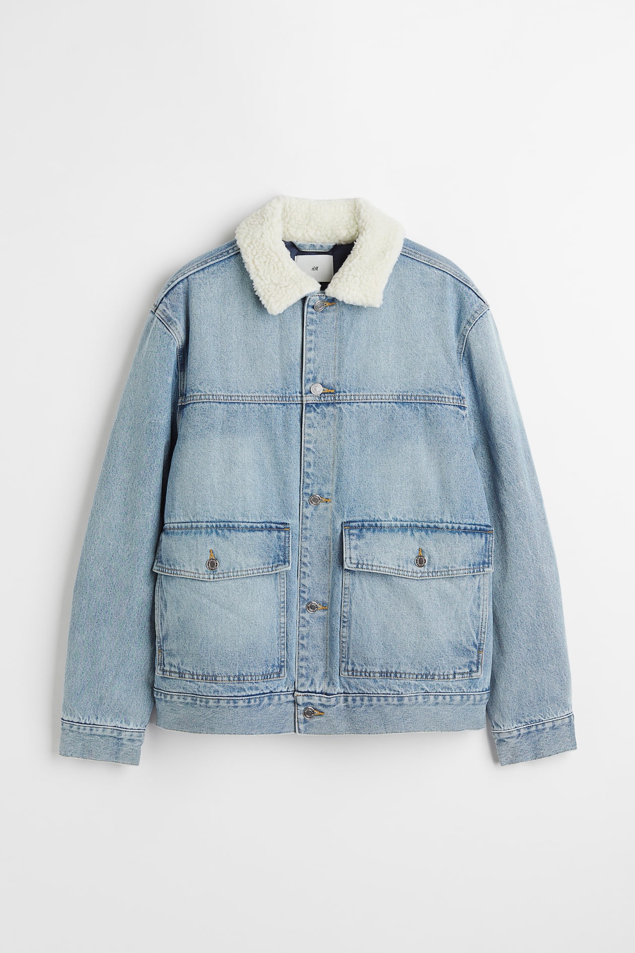 Lined Faux Shearling-collared Denim Jacket - Long sleeve - Regular ...