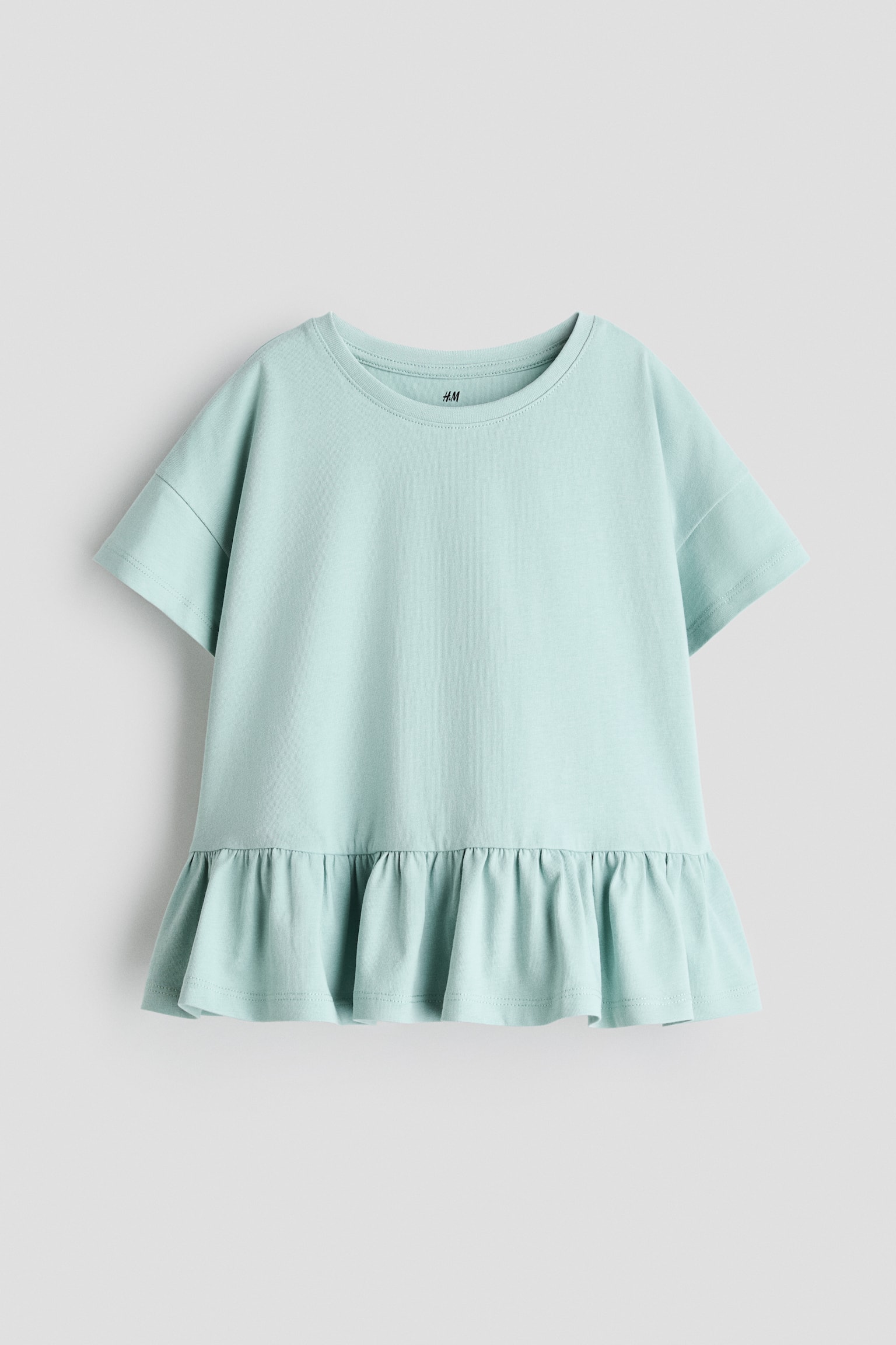 Pamučna bluza s volanom - Svetla prašnjavozelena/Svetloružičasta