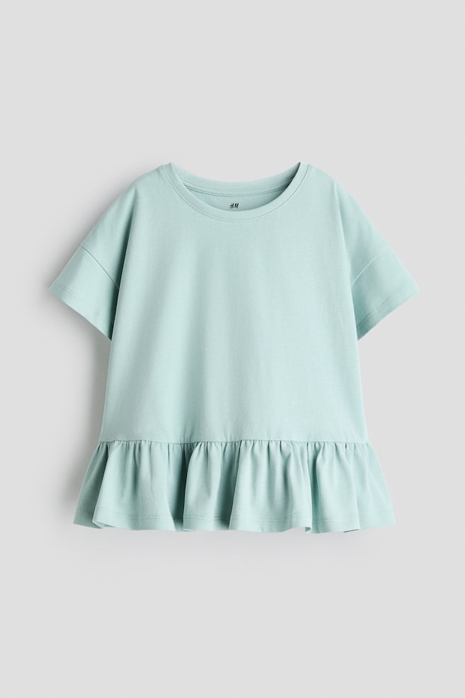 Cotton peplum top - Light dusty green/Light pink - 1
