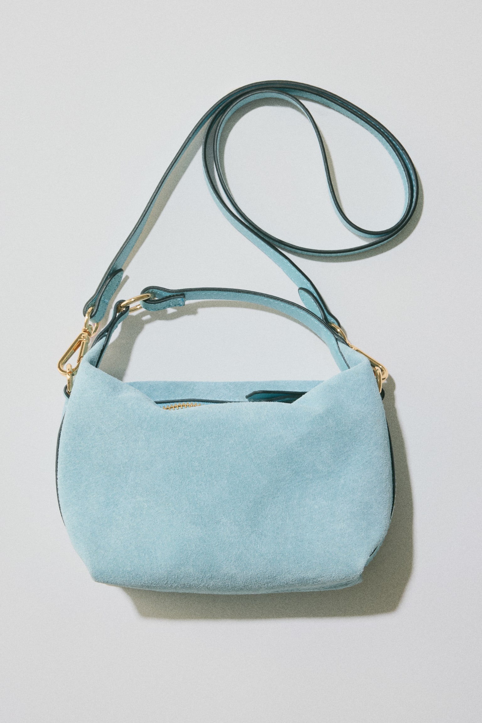 Suede crossbody bag - Light dusty blue/Rust brown - 1