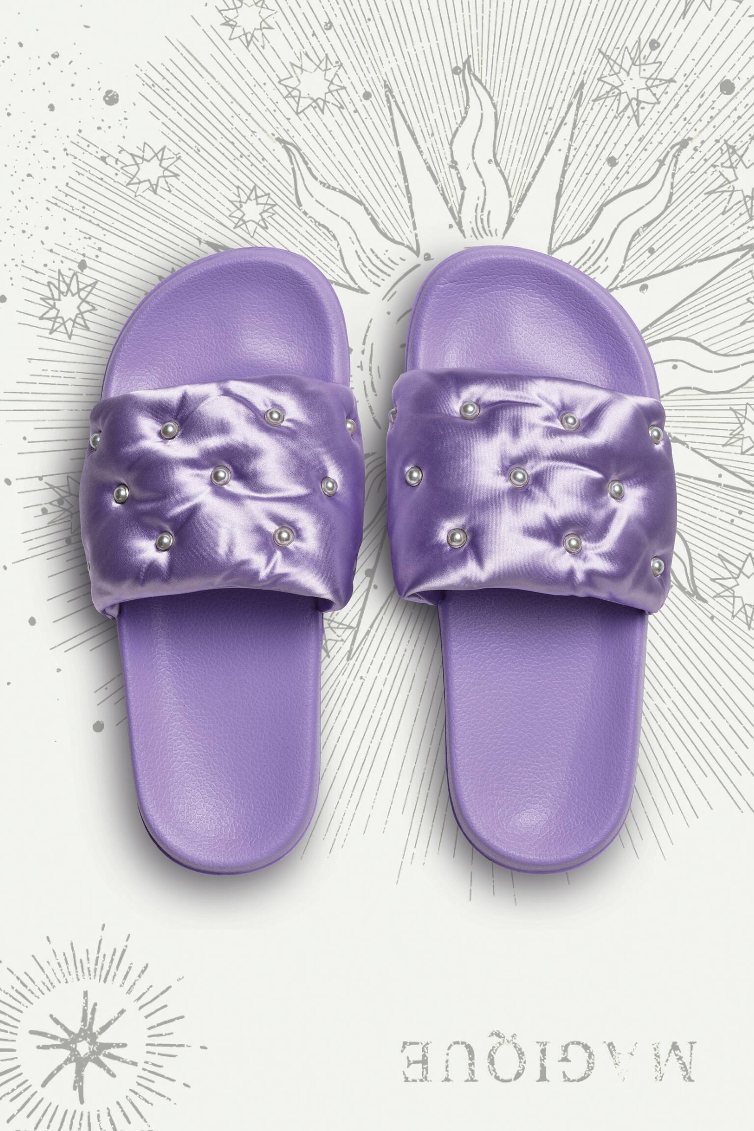 Beaded Satin Slides - Purple - 5