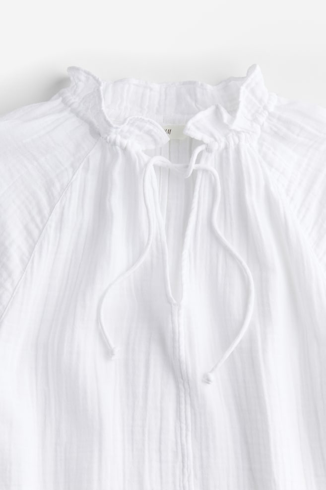 Muslin popover blouse - White/Light beige/Black - 5