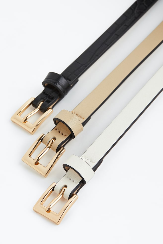 3-pack narrow belts - Black/Beige/White/Cerise - 4