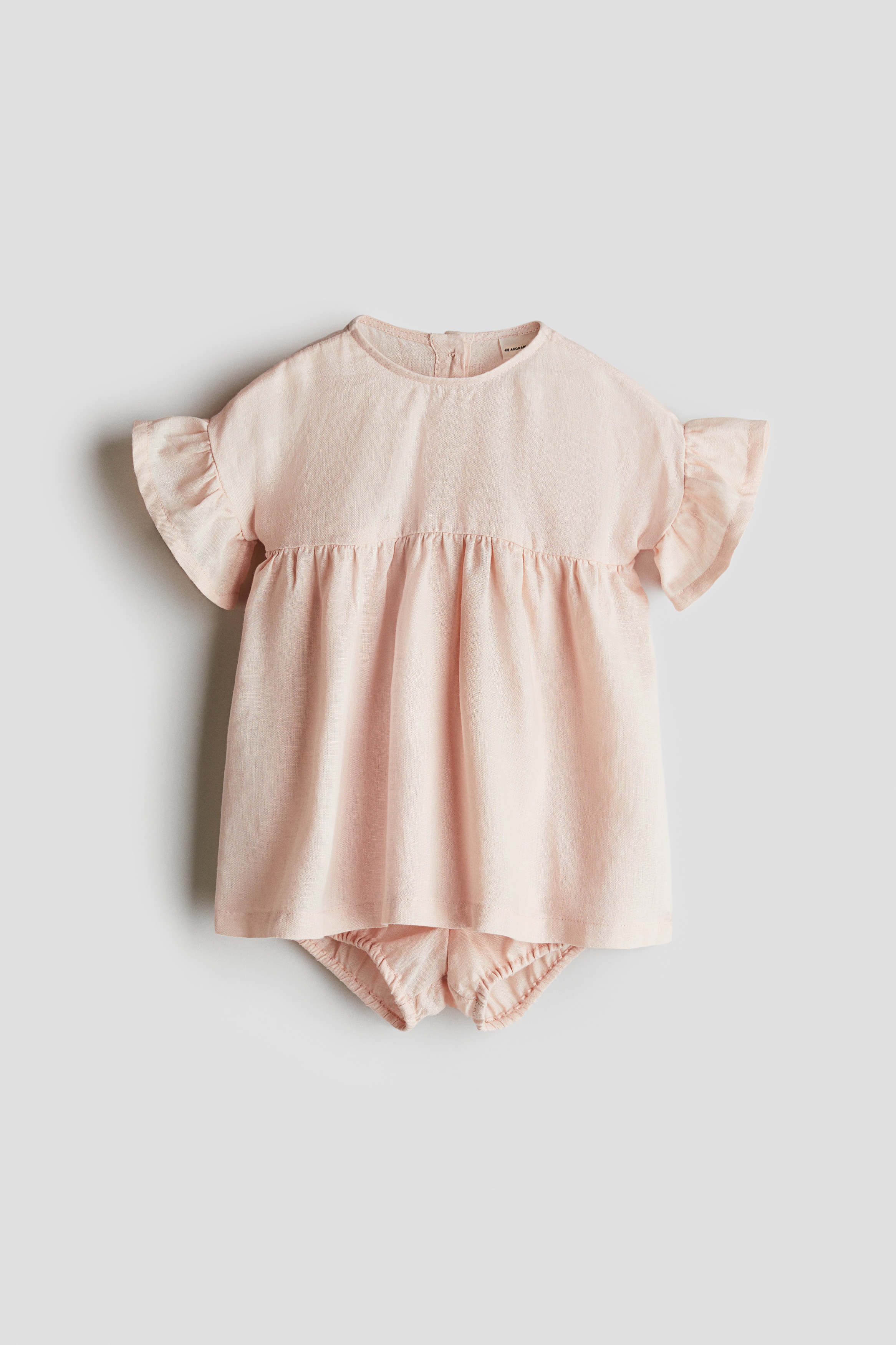 2-teiliges Leinenset mit Kleid und Pumphose - Hellpfirsich