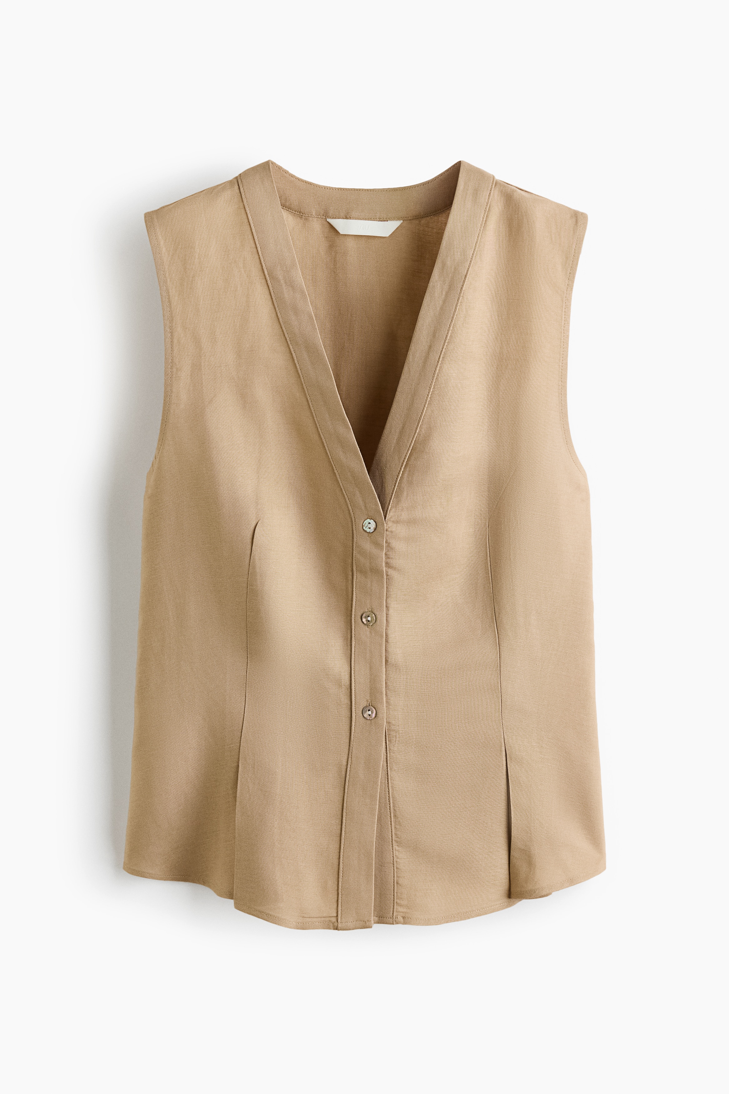 Chaleco con cuello en V en mezcla de lino - Beige