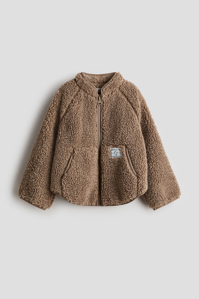 Jacke aus Teddyfleece - Braun/Hellgrau/Knallblau - 1