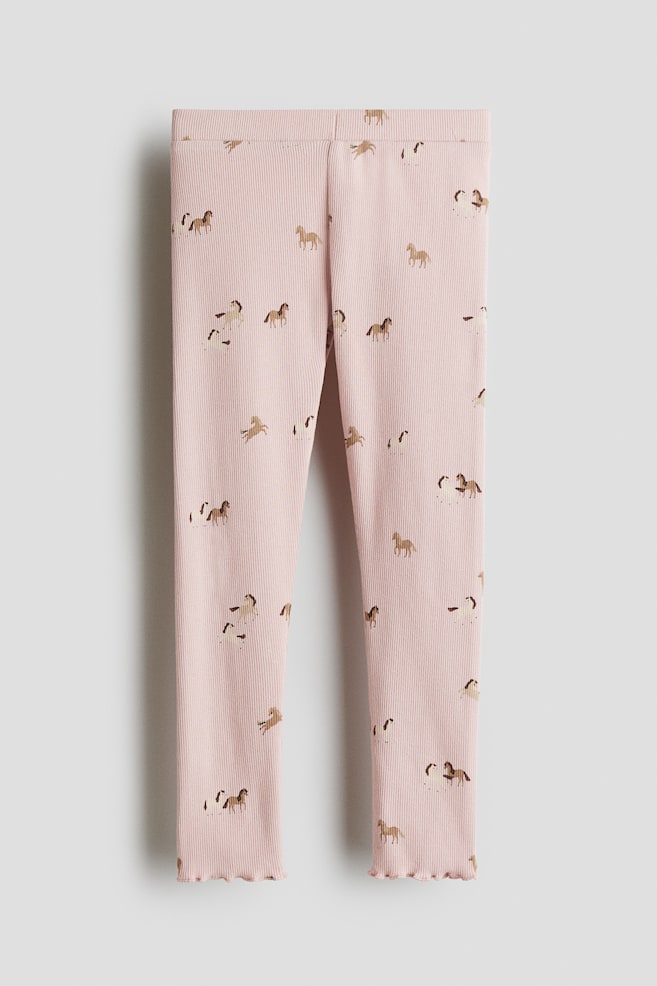 Ribbed cotton leggings - Light pink/Horses/Blue/Floral/White/Hearts - 1