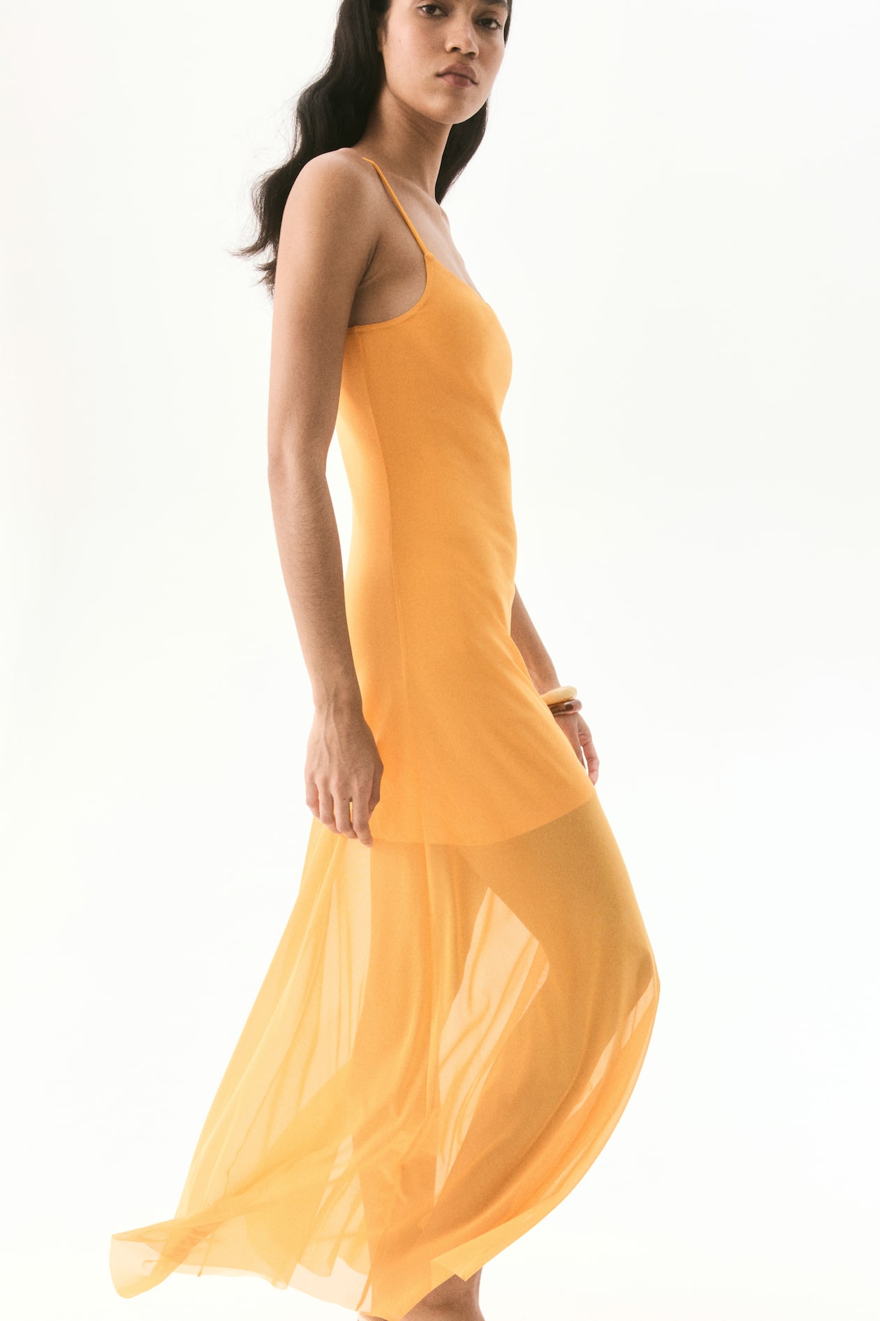 Strappy mesh dress Yellow Ladies H&M GB