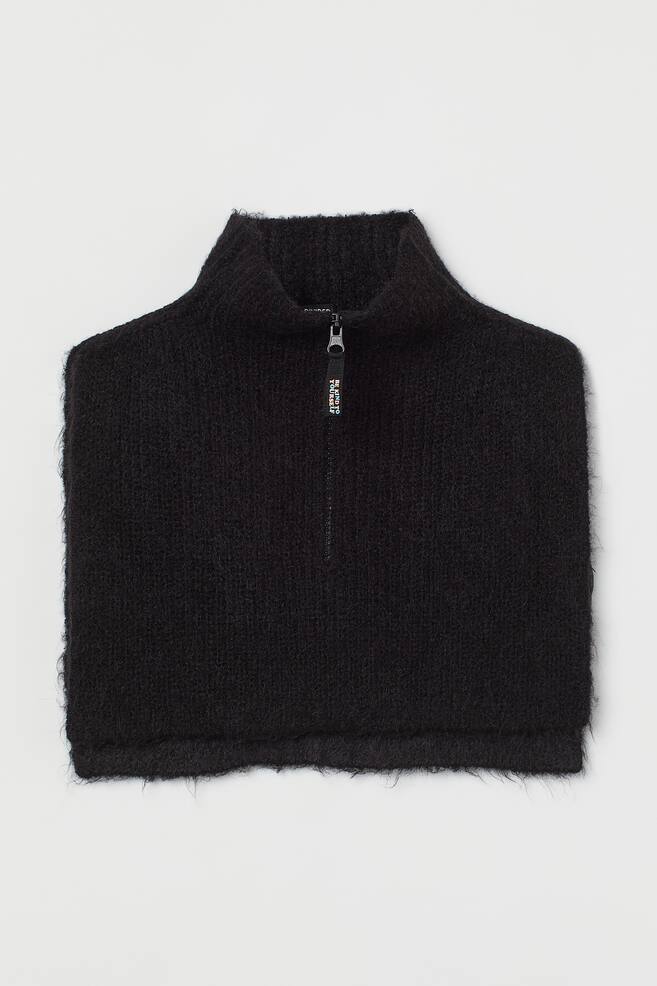 Rib-knit polo-neck collar - Black/Light beige - 1