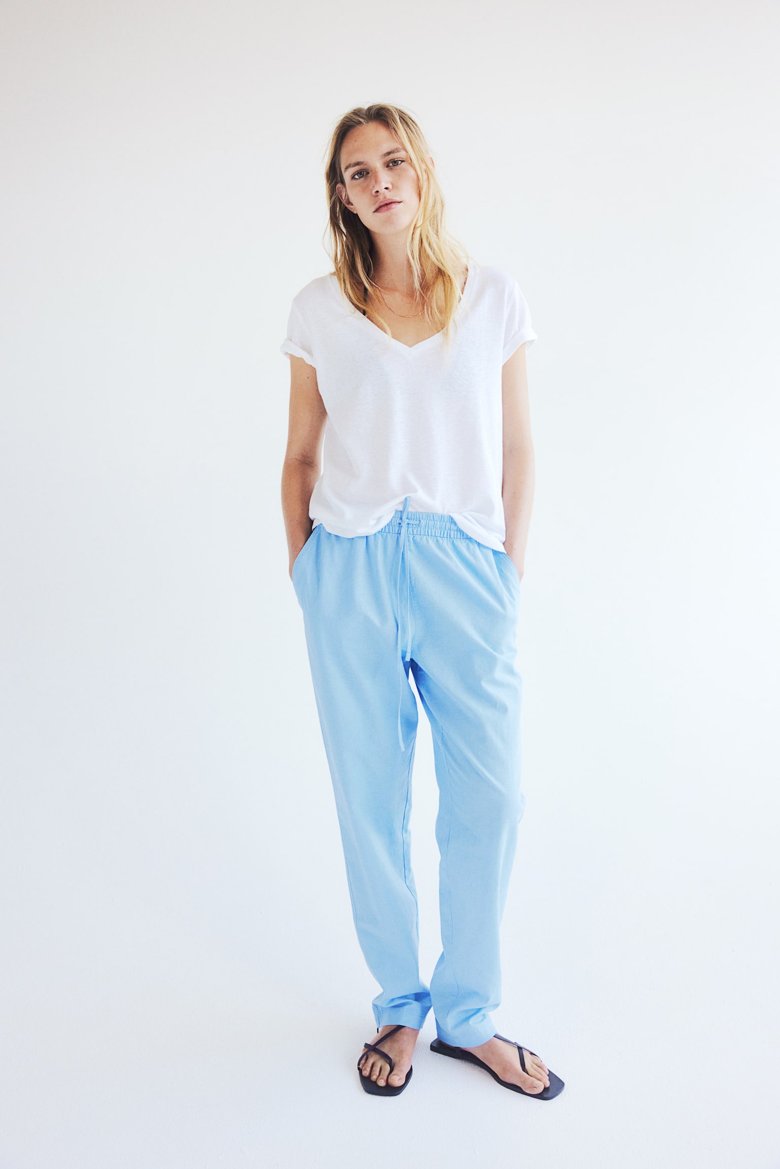 Linen Blend Joggers - Light blue/Black/Light beige/Beige/Stripe/Khaki green/Navy blue/Light blue/Stripe - 1