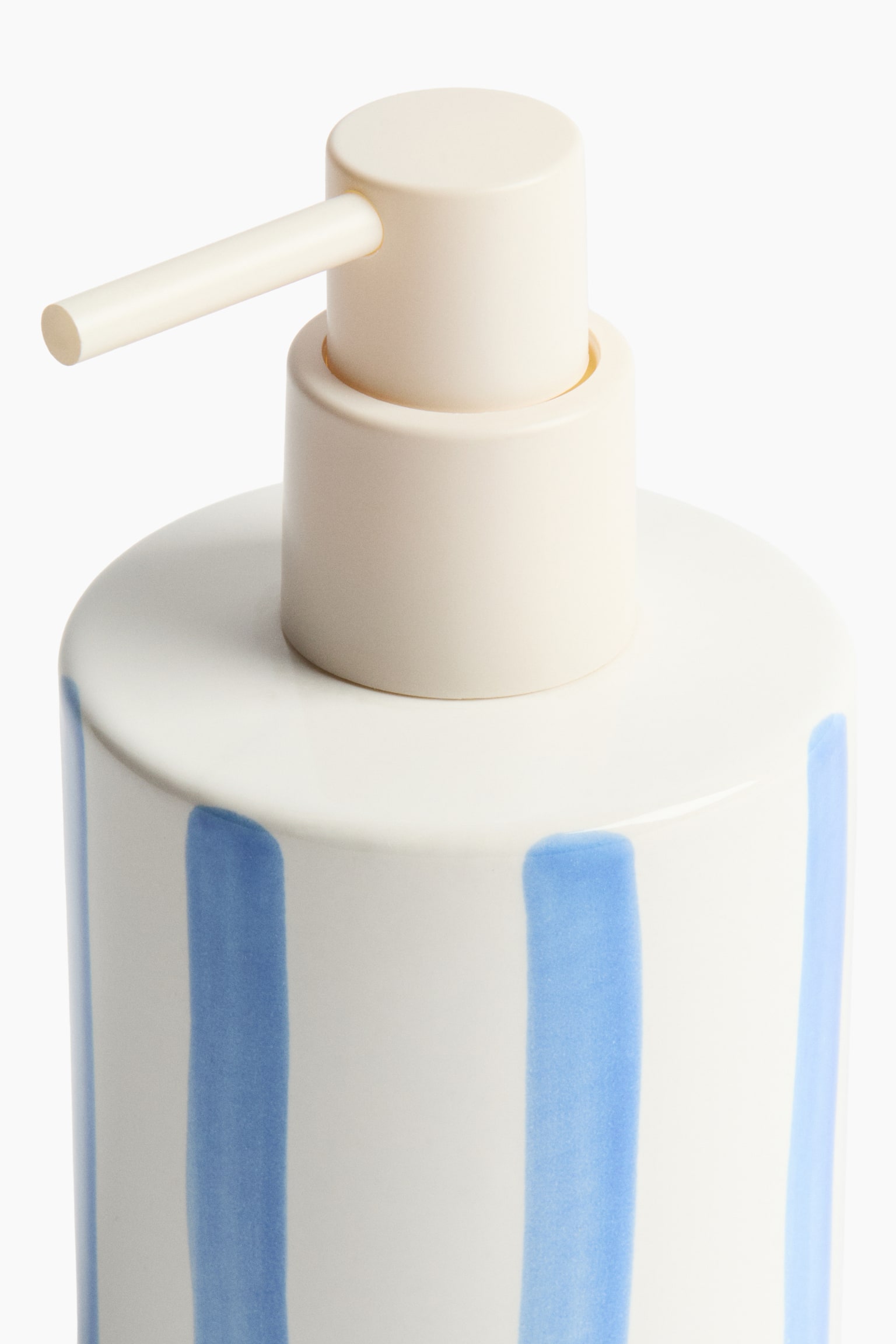 Stoneware soap dispenser - White/Blue striped - 4