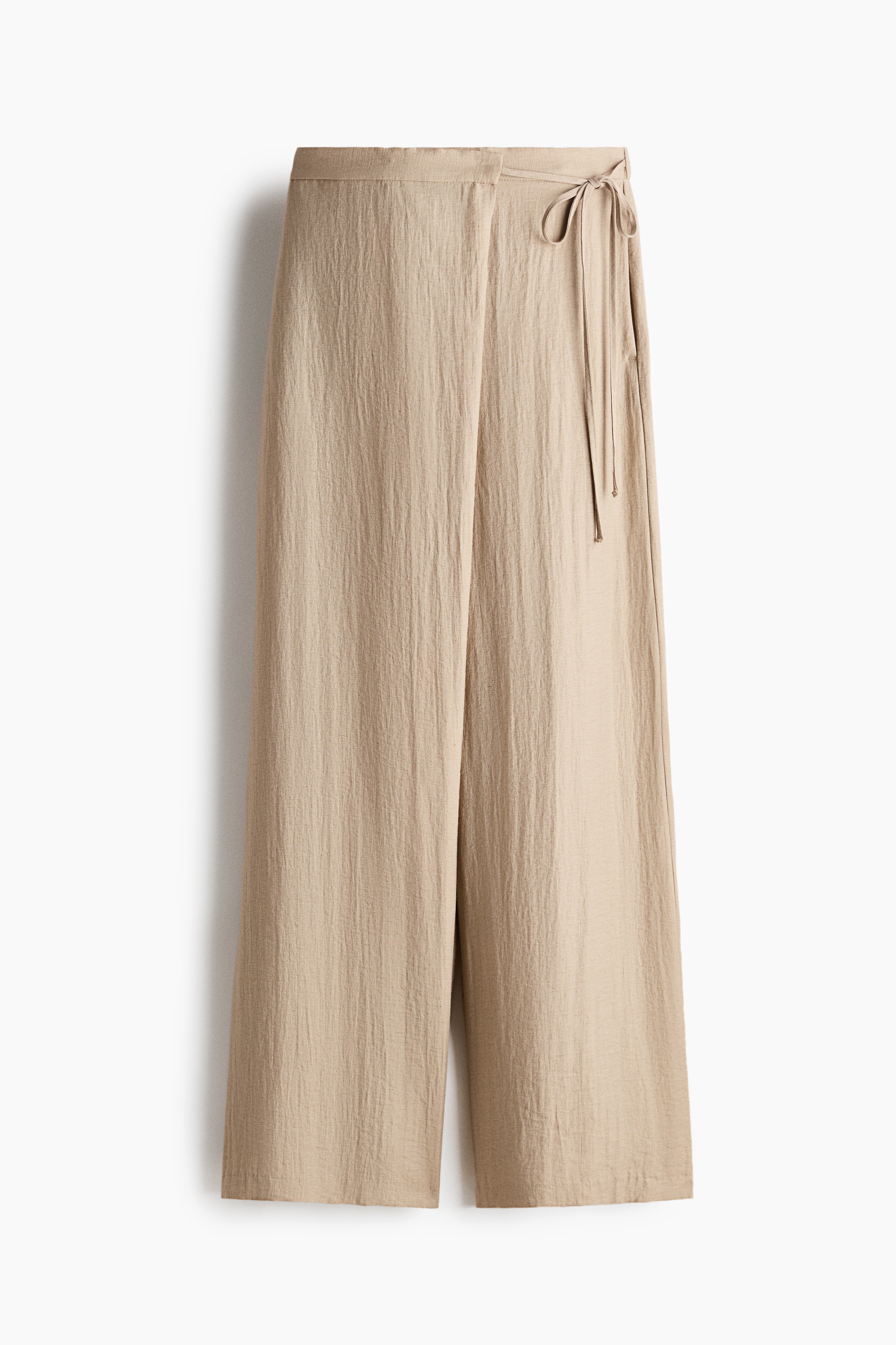 Pantalón cruzado en mezcla de lino-Beige
