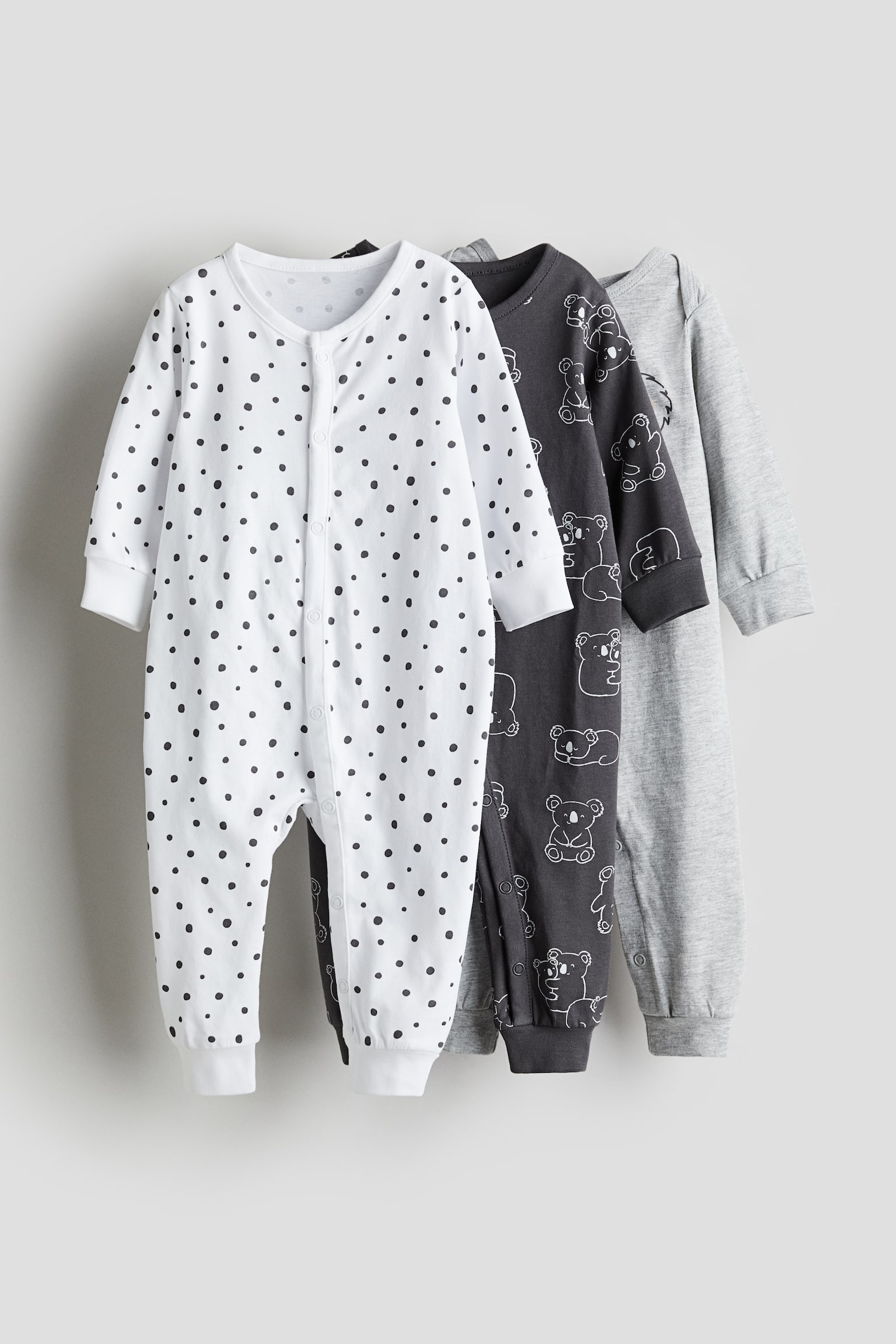 3-pack Cotton Jersey Sleepsuits - Dark grey/Koala/Light pink/Cats - 1