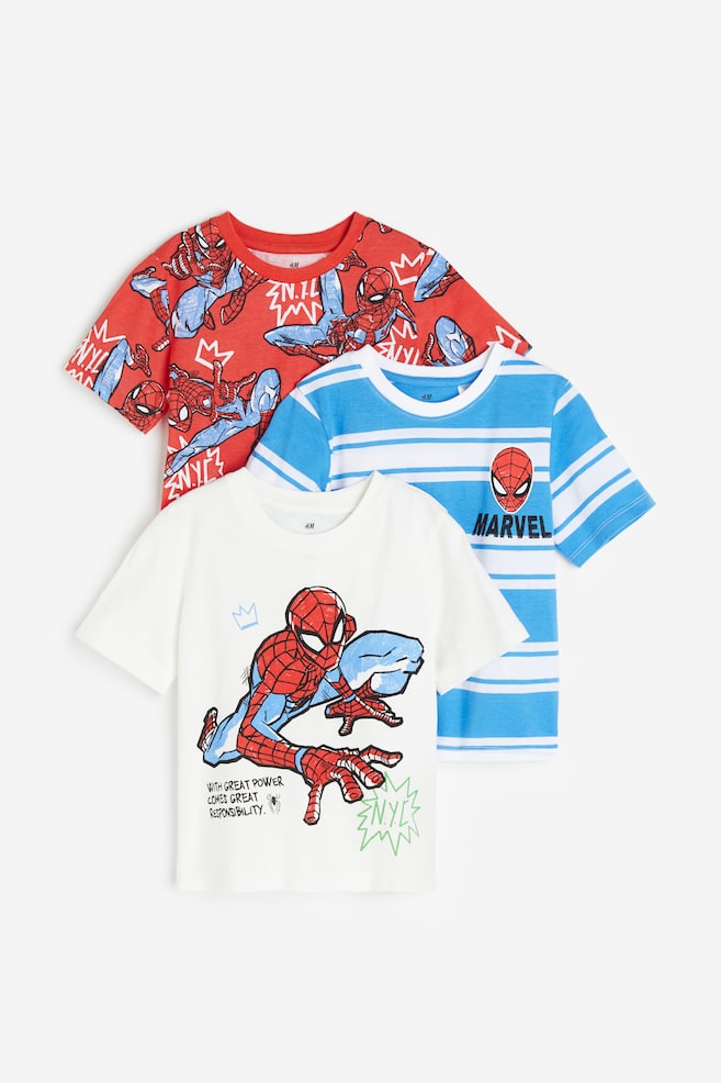 Lot de 3 T-shirts imprimés - Rouge/Spider-Man/Bleu/Marvel Comics/Marron/Jurassic World/Rouge/Super Mario/dc/dc/dc - 1