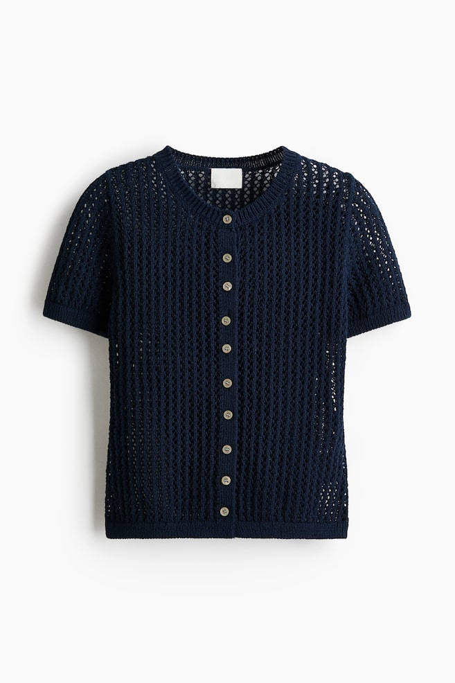 Pointelle-knit cardigan - Navy blue/Turquoise/Dark rust red - 1
