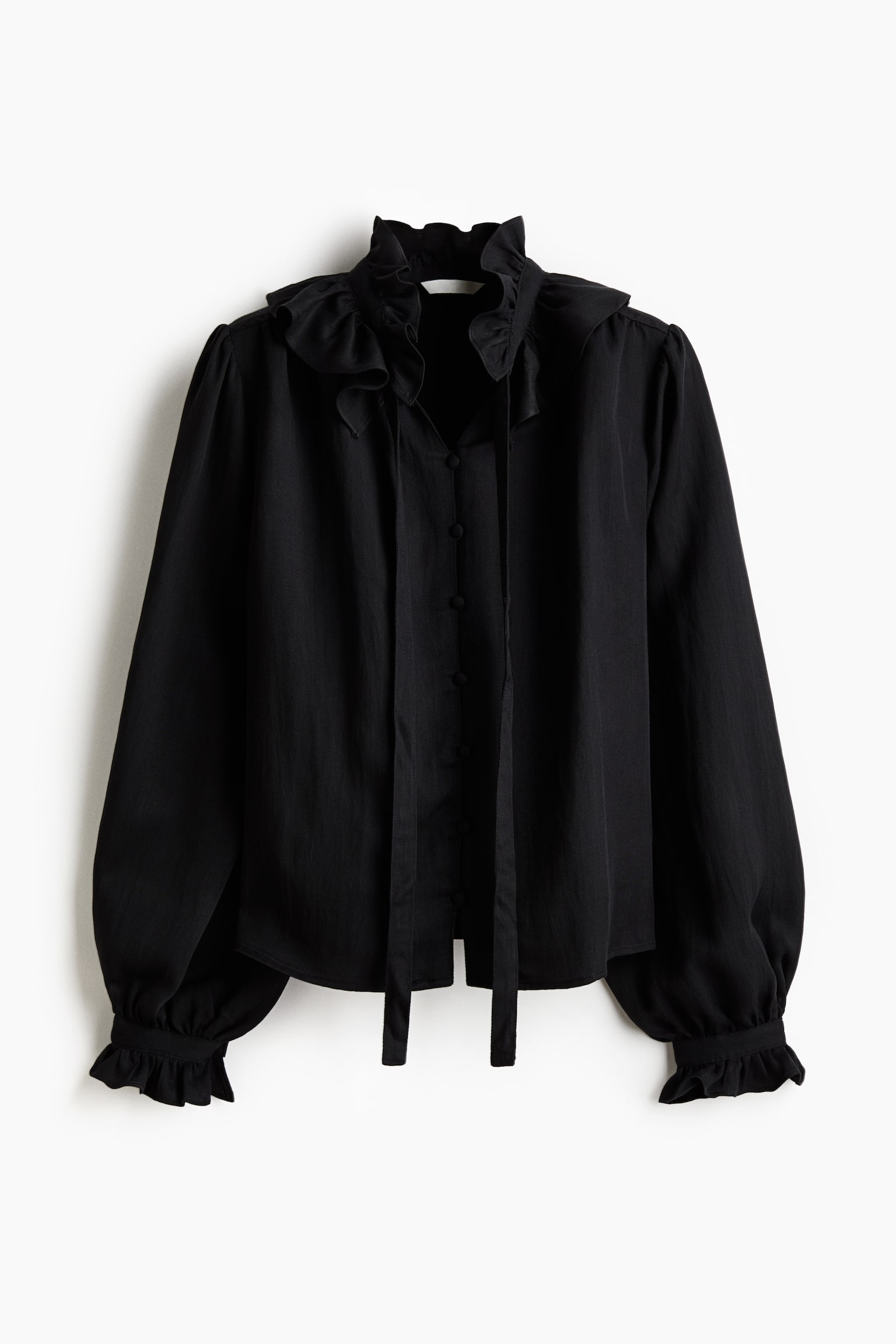 Áo kiểu cổ diềm nhún - Màu đen - 1