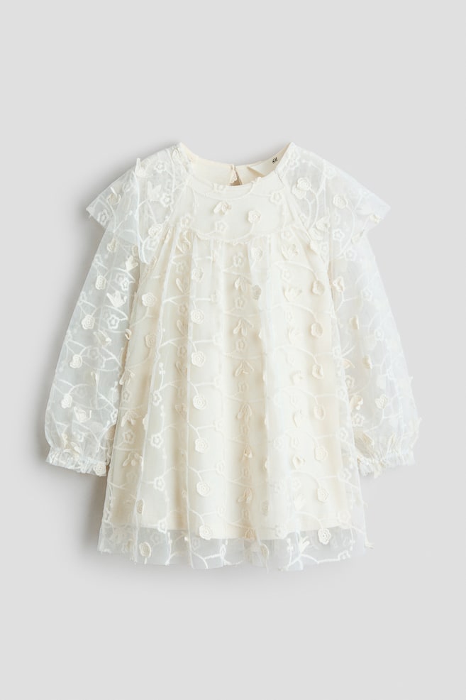 Embroidered mesh dress - Ivory - 1