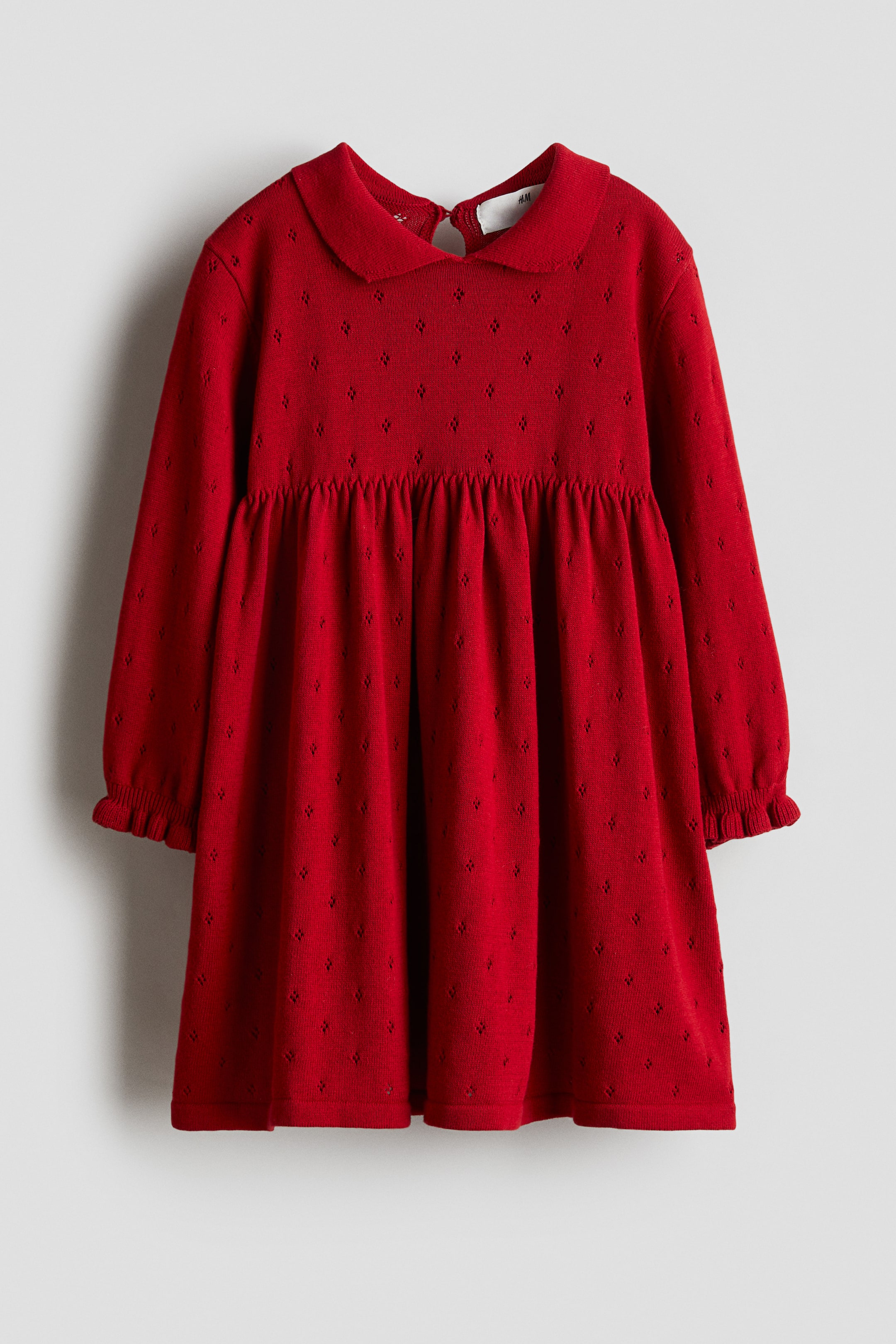 Visualizza immagine più grande: Abito in maglia traforata con colletto - Rosso - BAMBINO | H&M IT 1