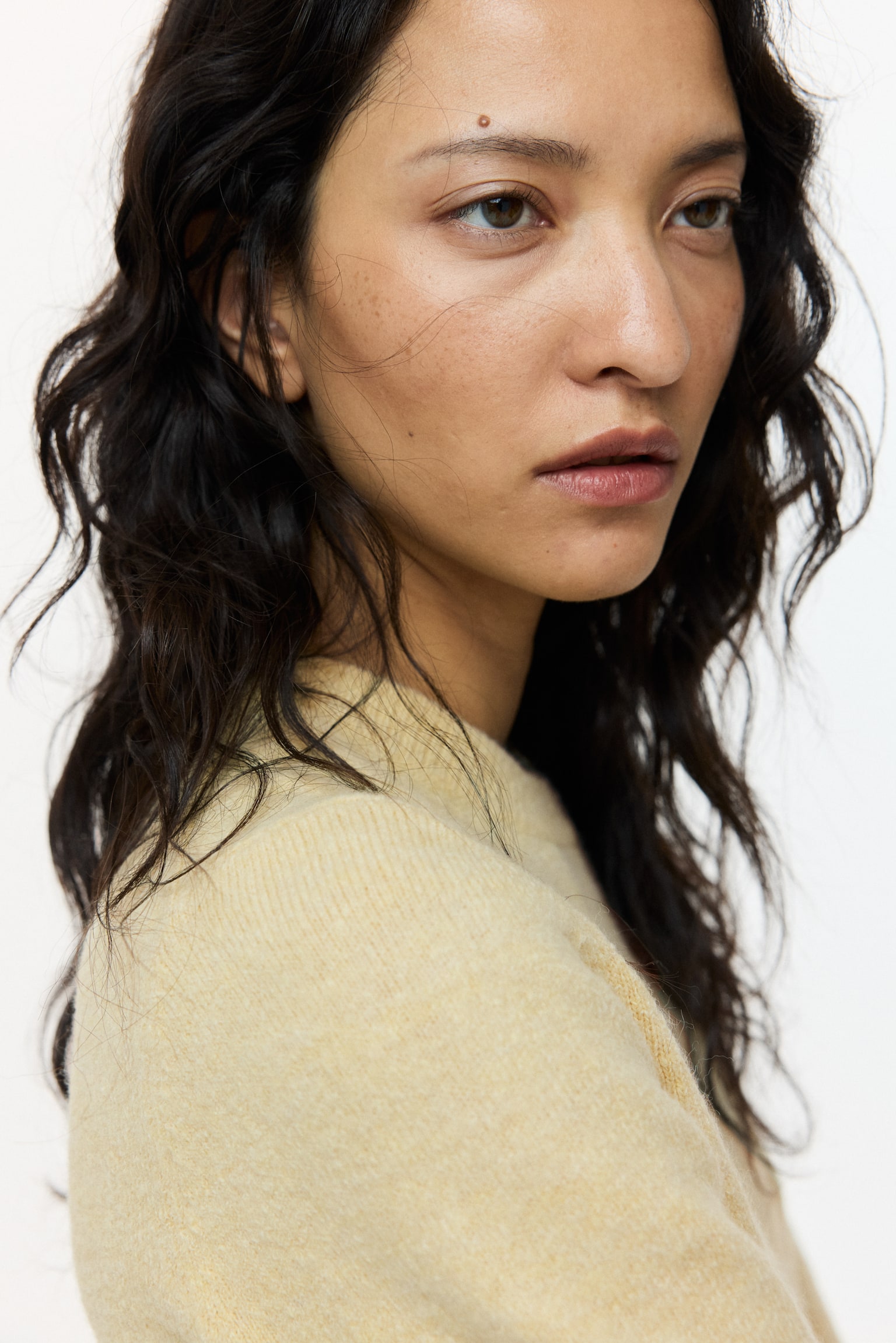 Fine-knit T-shirt - Light yellow/Beige marl/Dark grey marl - 3