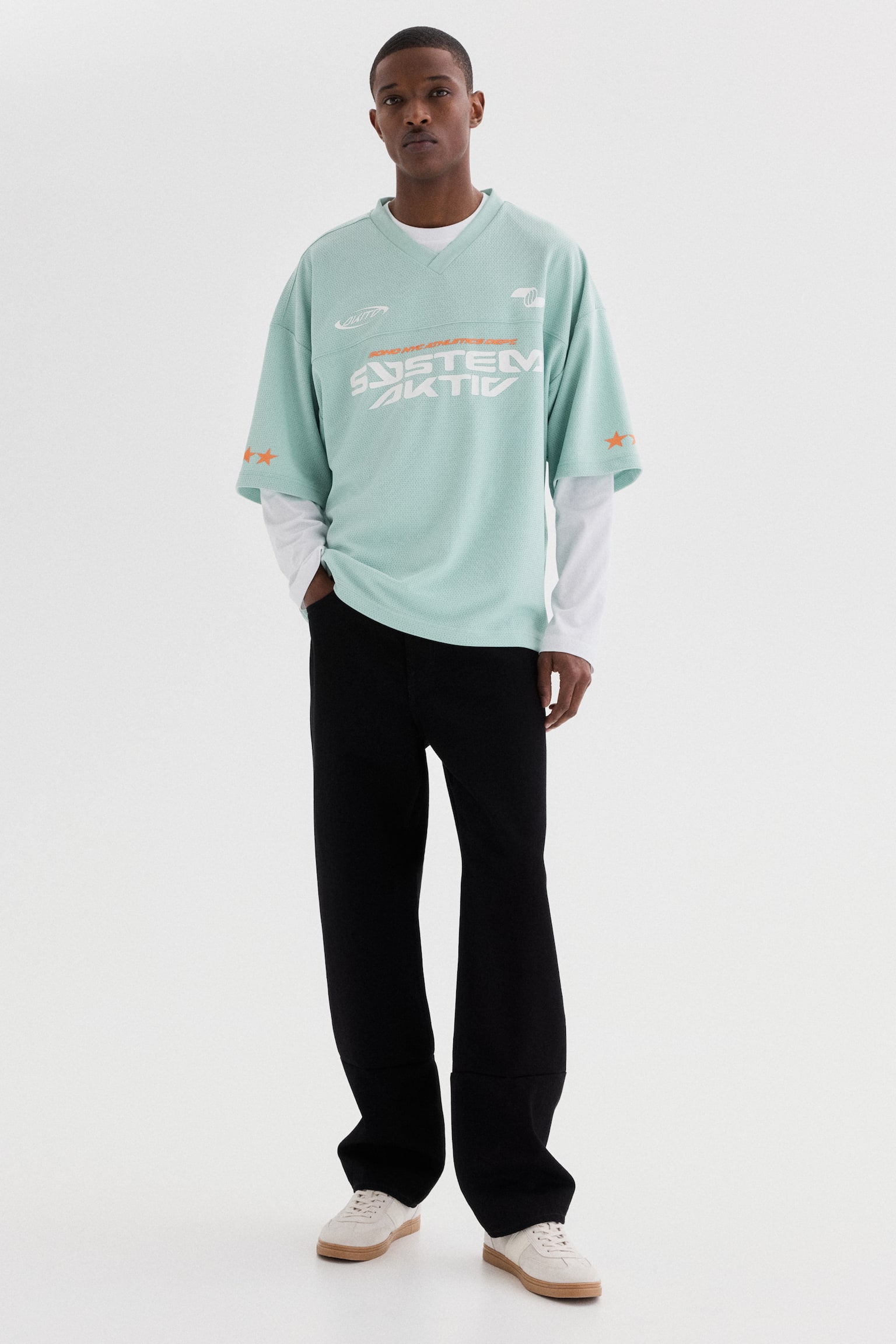 Oversized Fit Printed mesh t-shirt - Mint green/System - 5