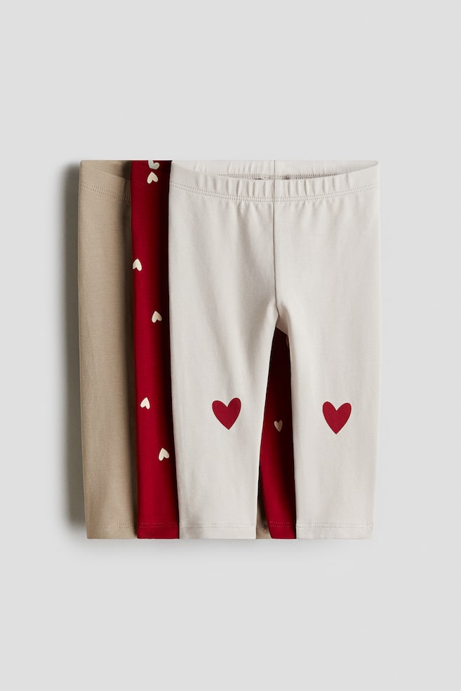 3-pack Cotton Jersey Leggings - Red/hearts/Light purple/floral/Purple/cherries/Light blue/dinosaurs - 1