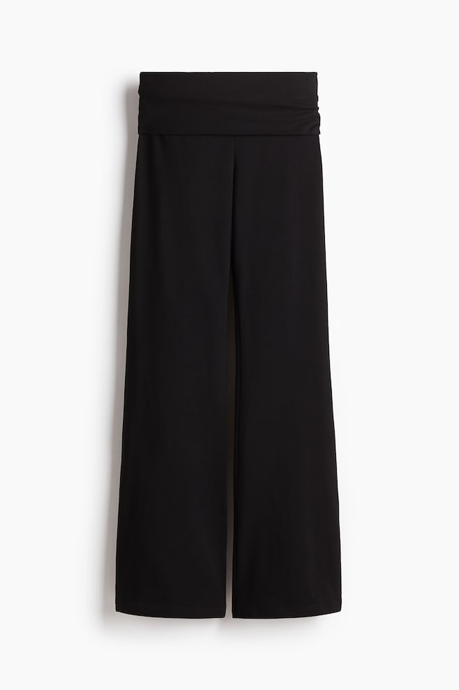 Pantalon en coton avec ceinture repliée - Noir/Gris chiné/Taupe foncé/Violet prune/Brun foncé/Brun clair/Vert kaki - 1