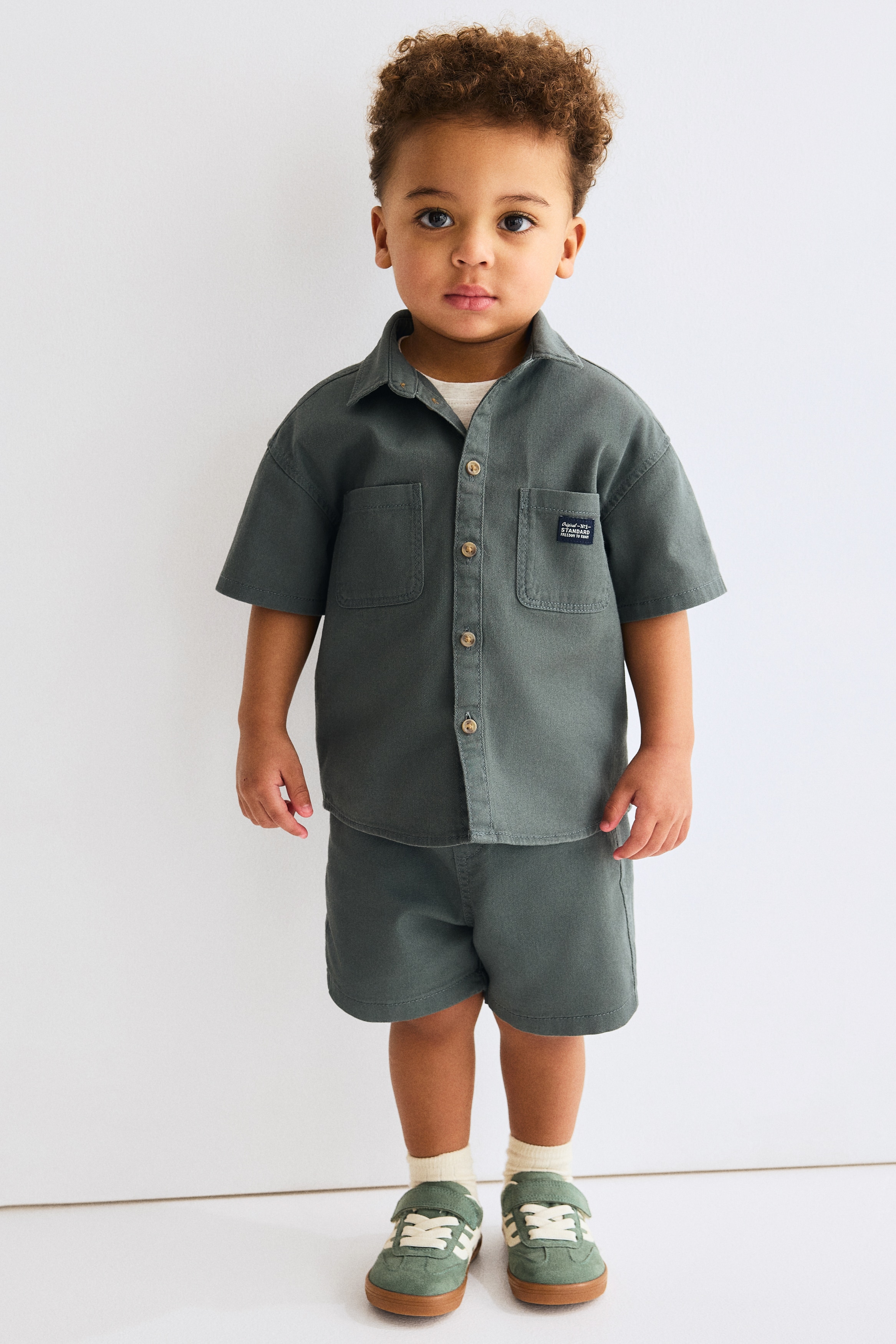 Conjunto de 3 peças em algodão - Verde escuro/Bege/Castanho