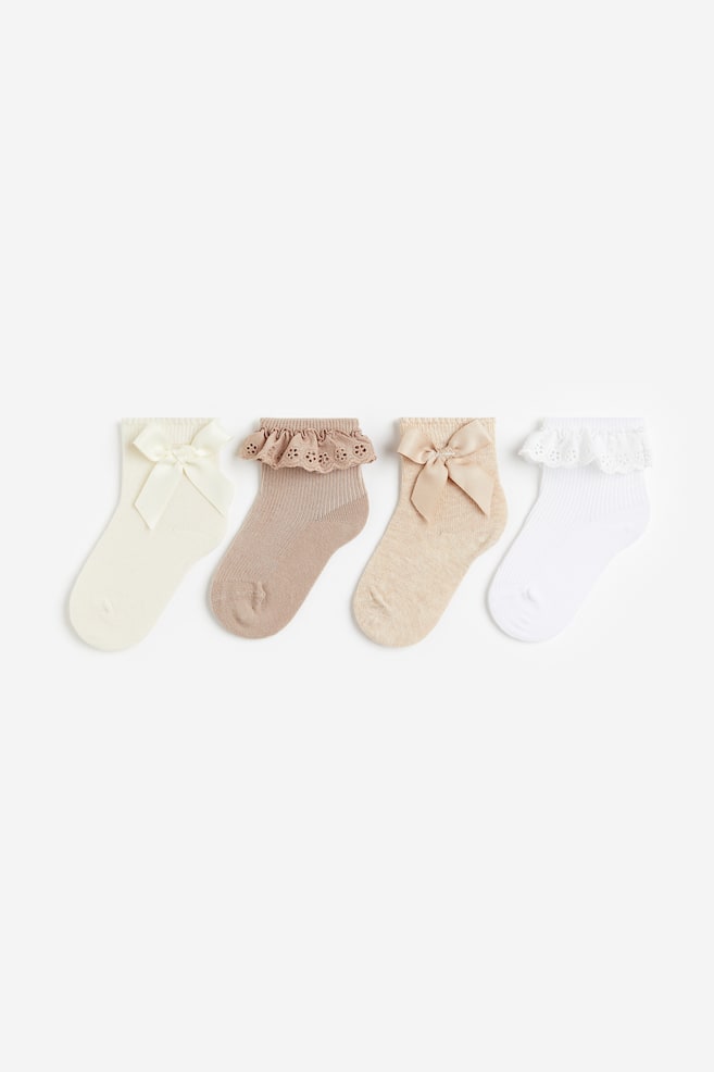 4-pack socks - Beige/White/Lilac/Floral/Pink/White - 1