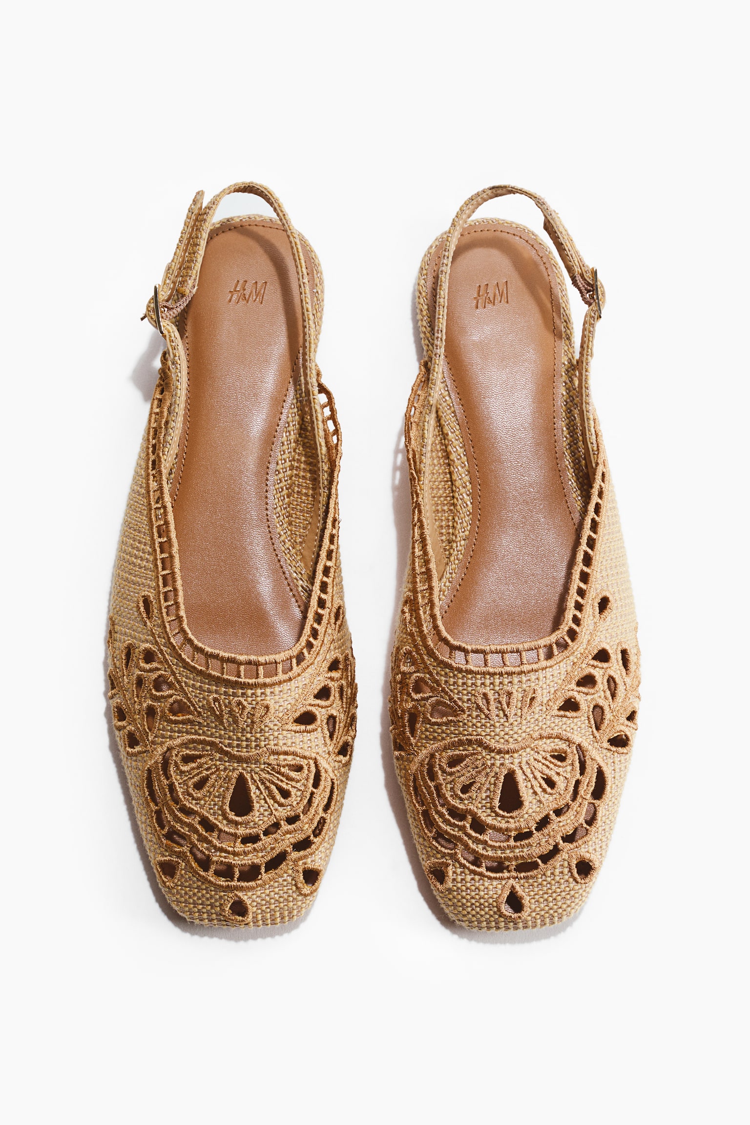 Broderie anglaise slingbacks - Dark beige/Cream - 1