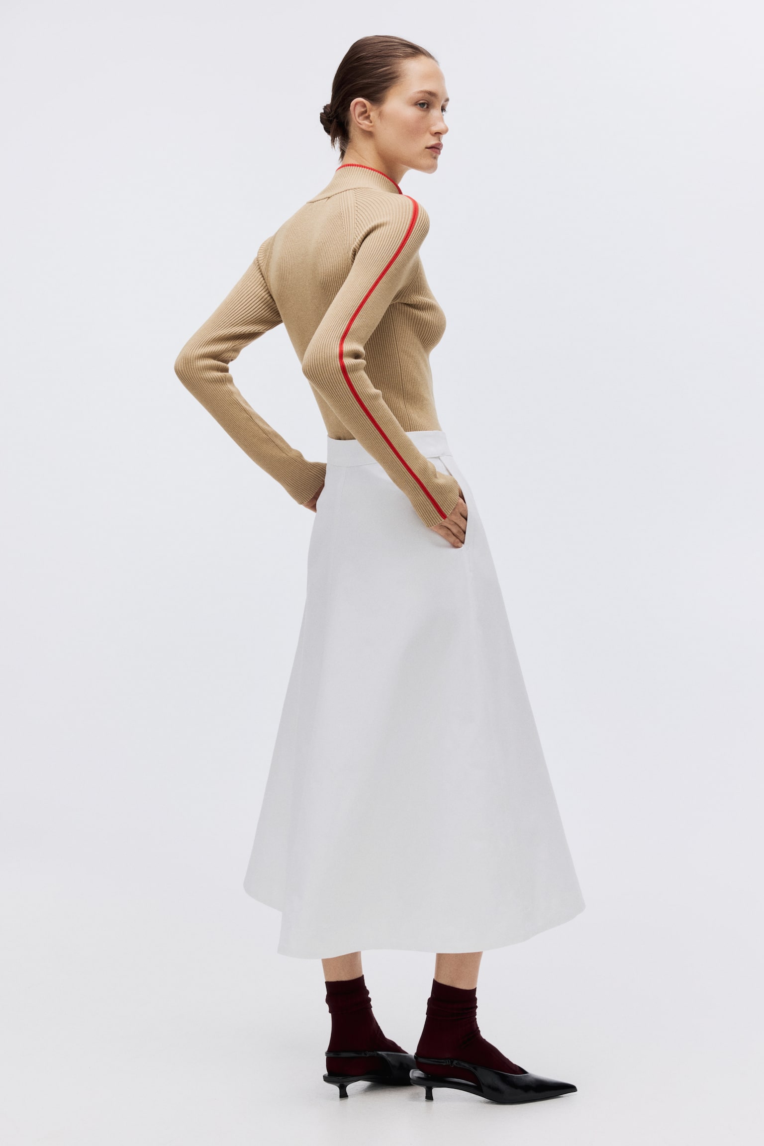 Cotton twill midi skirt - White - 6