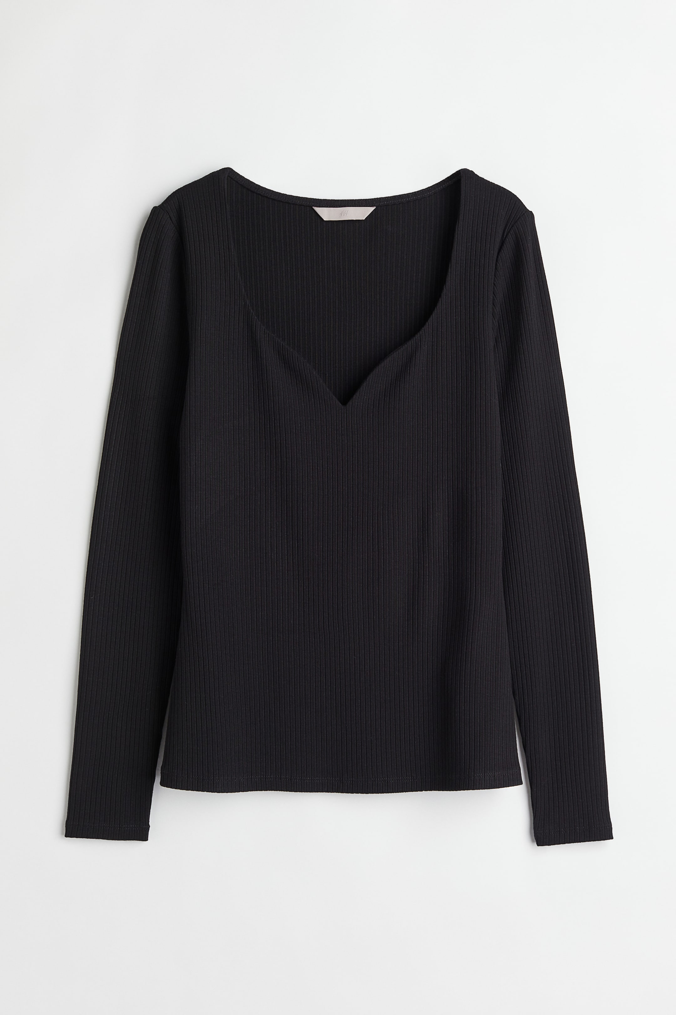 Ribbed Top - Sweetheart Neckline - Long sleeve - Black - Ladies | H&M US