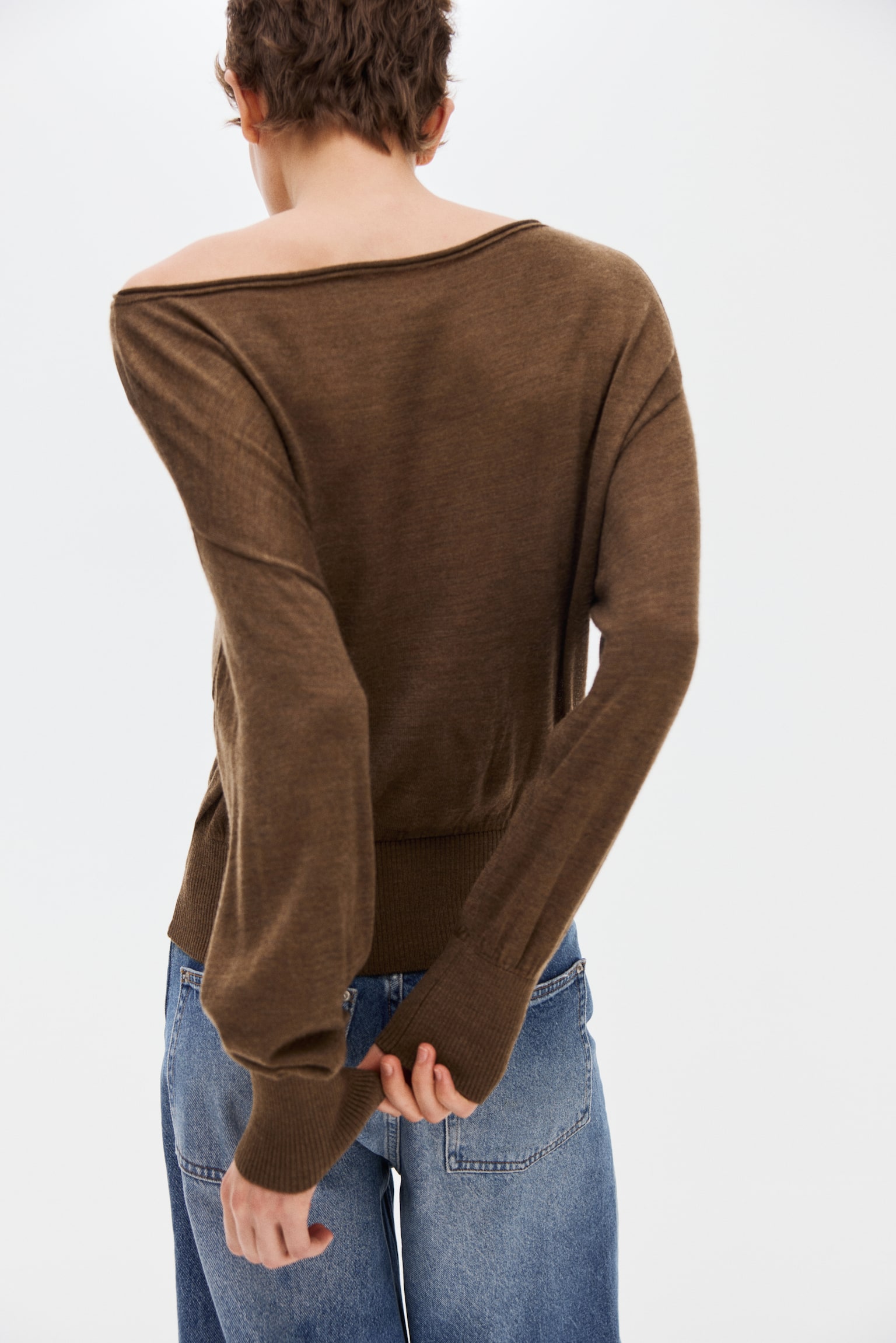 Fine-knit one-shoulder top - Brown/Black/Cream - 3